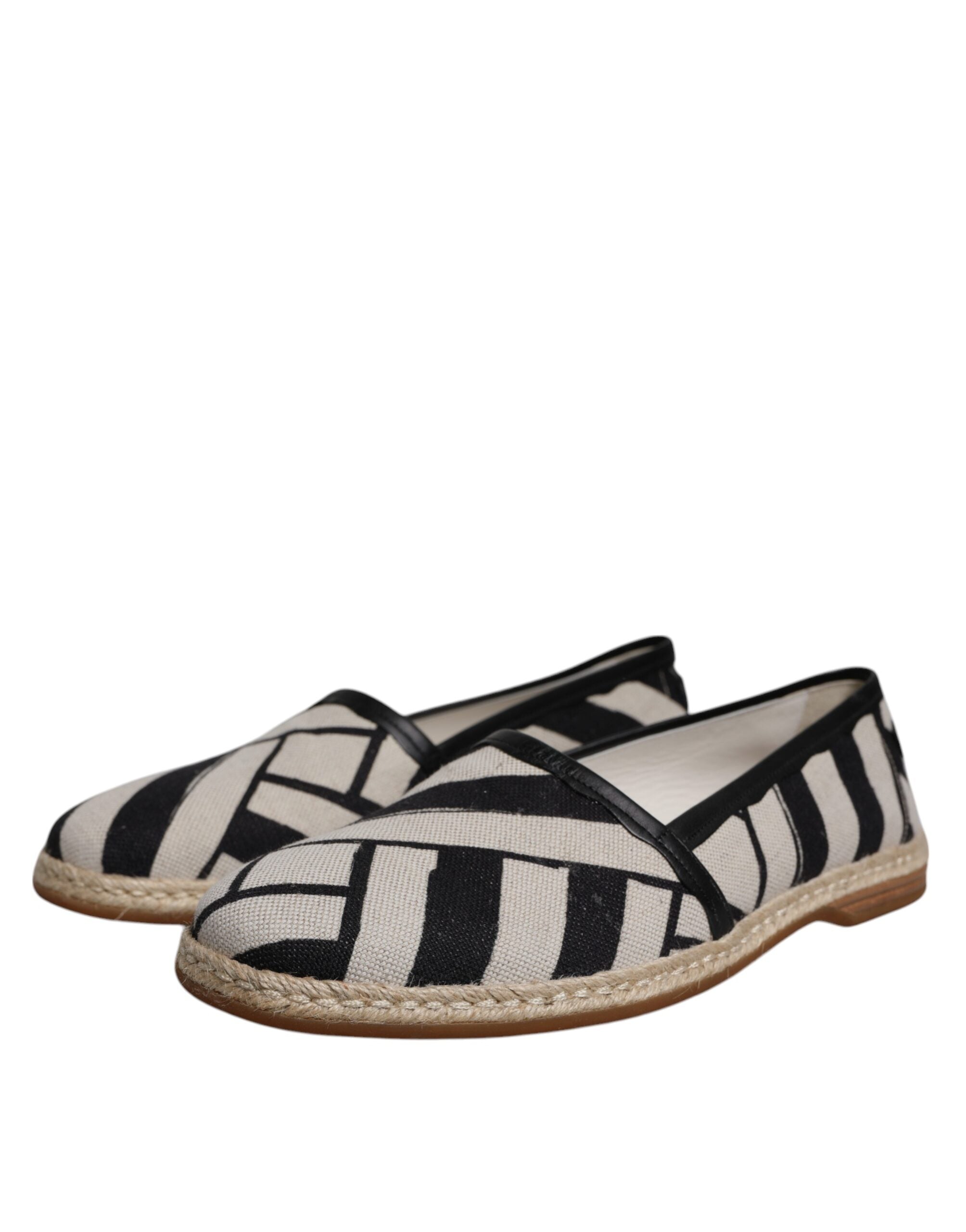 Dolce & Gabbana Black White Stripes Slip On Espadrille Shoes LUNESCAPE