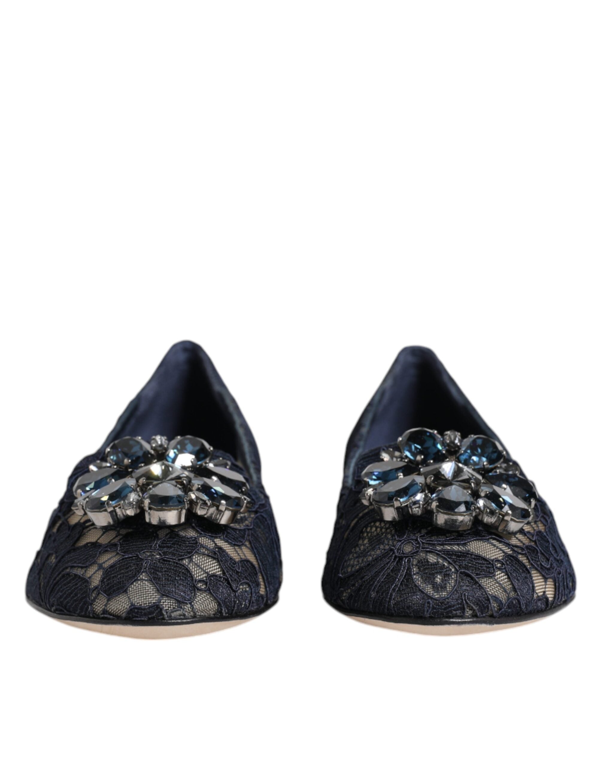 Dolce & Gabbana Blue Taormina Lace Crystals Flats Shoes LUNESCAPE