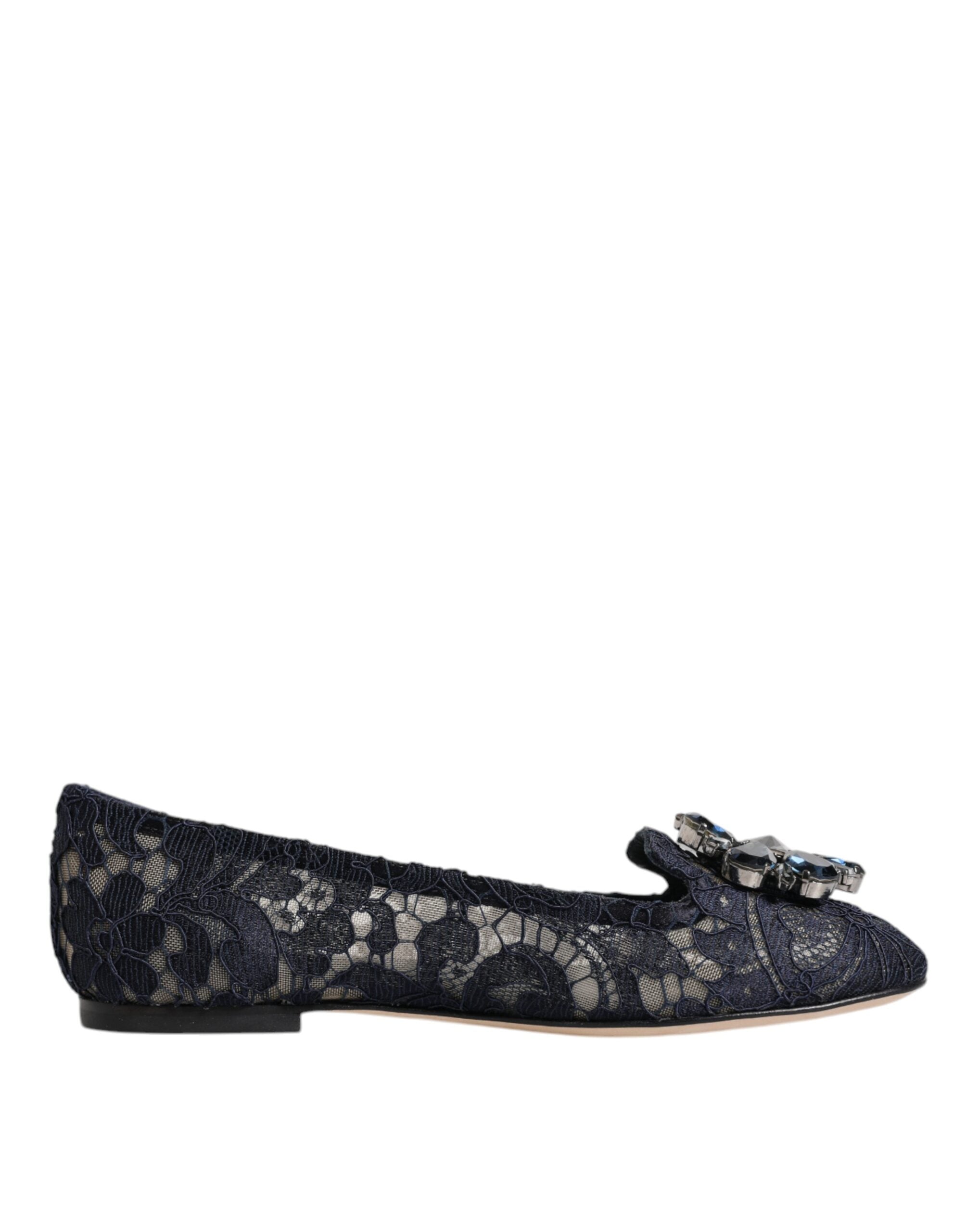 Dolce & Gabbana Blue Taormina Lace Crystals Flats Shoes LUNESCAPE