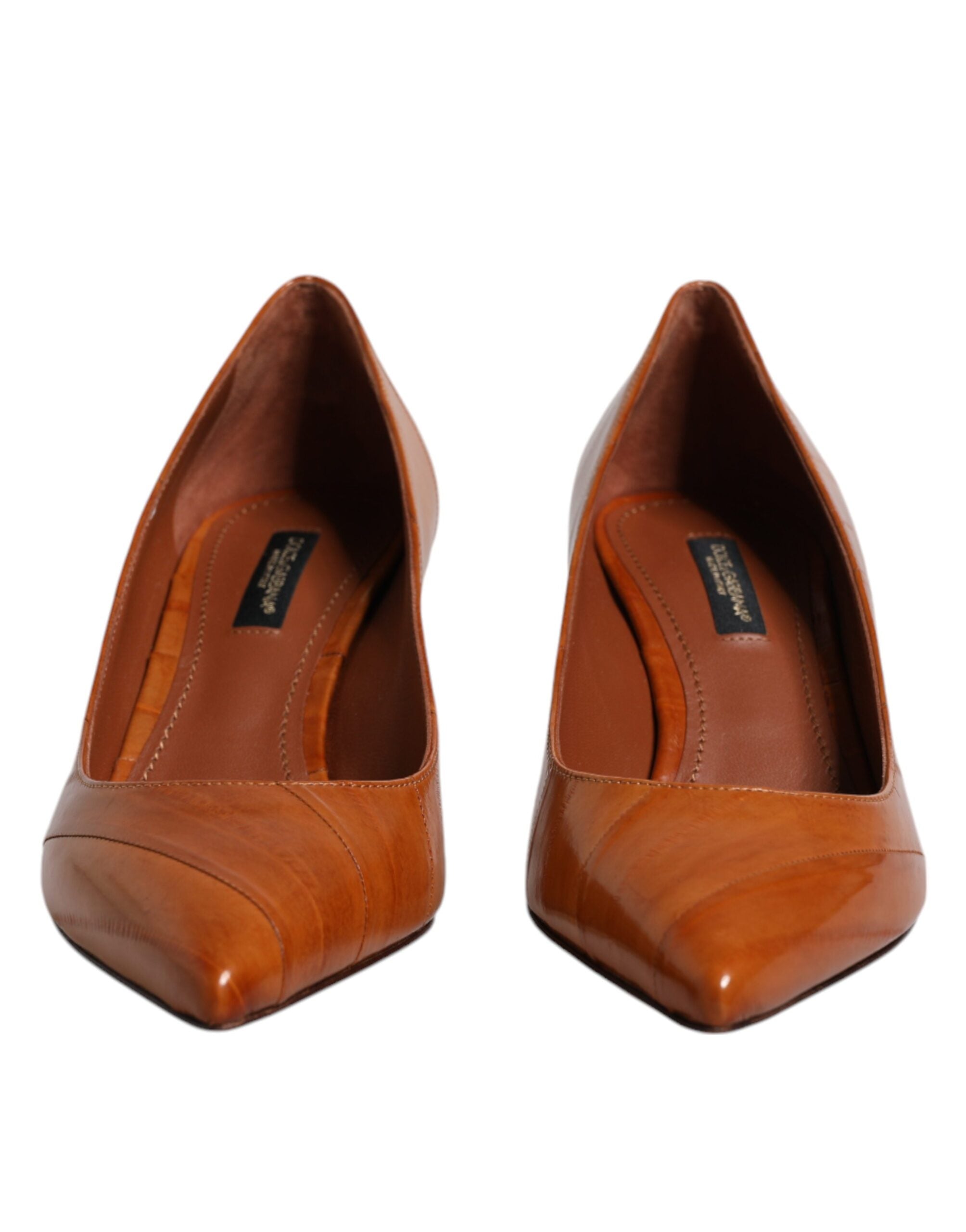 Dolce & Gabbana Brown Leather Kitten Heels Pumps Shoes LUNESCAPE