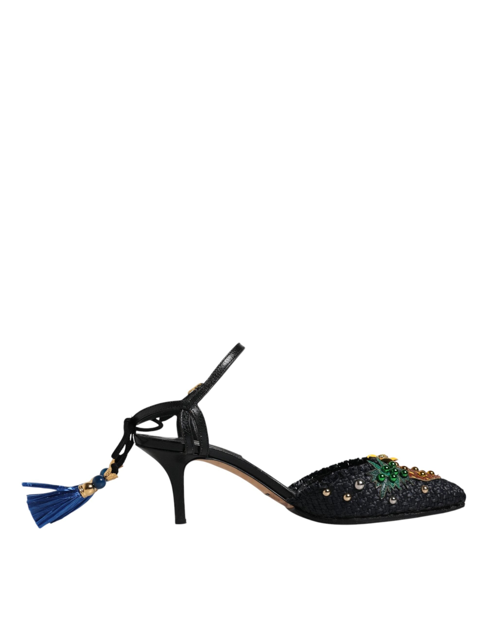 Dolce & Gabbana Black Pineapple Bellucci Heels Sandals Shoes LUNESCAPE