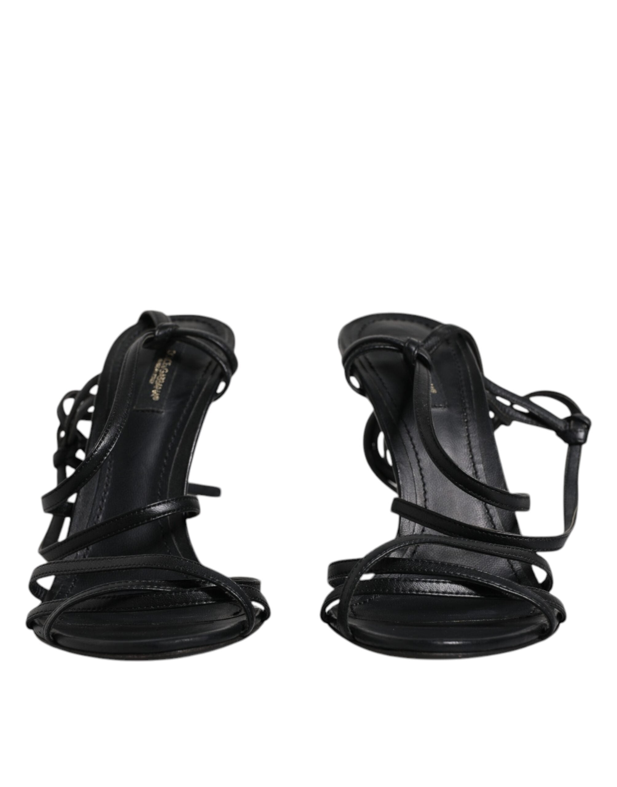 Dolce & Gabbana Black Leather High Heels Keira Sandals Shoes LUNESCAPE