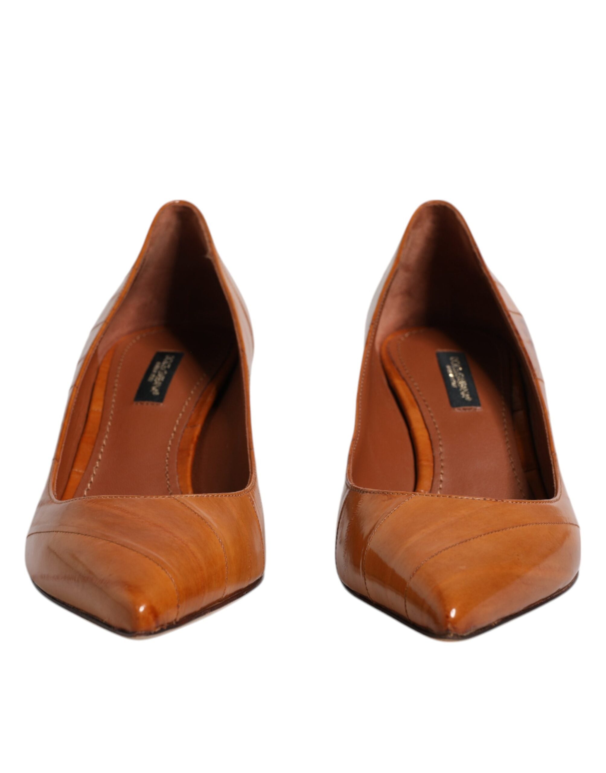 Dolce & Gabbana Brown Leather Kitten Heels Pumps Shoes LUNESCAPE