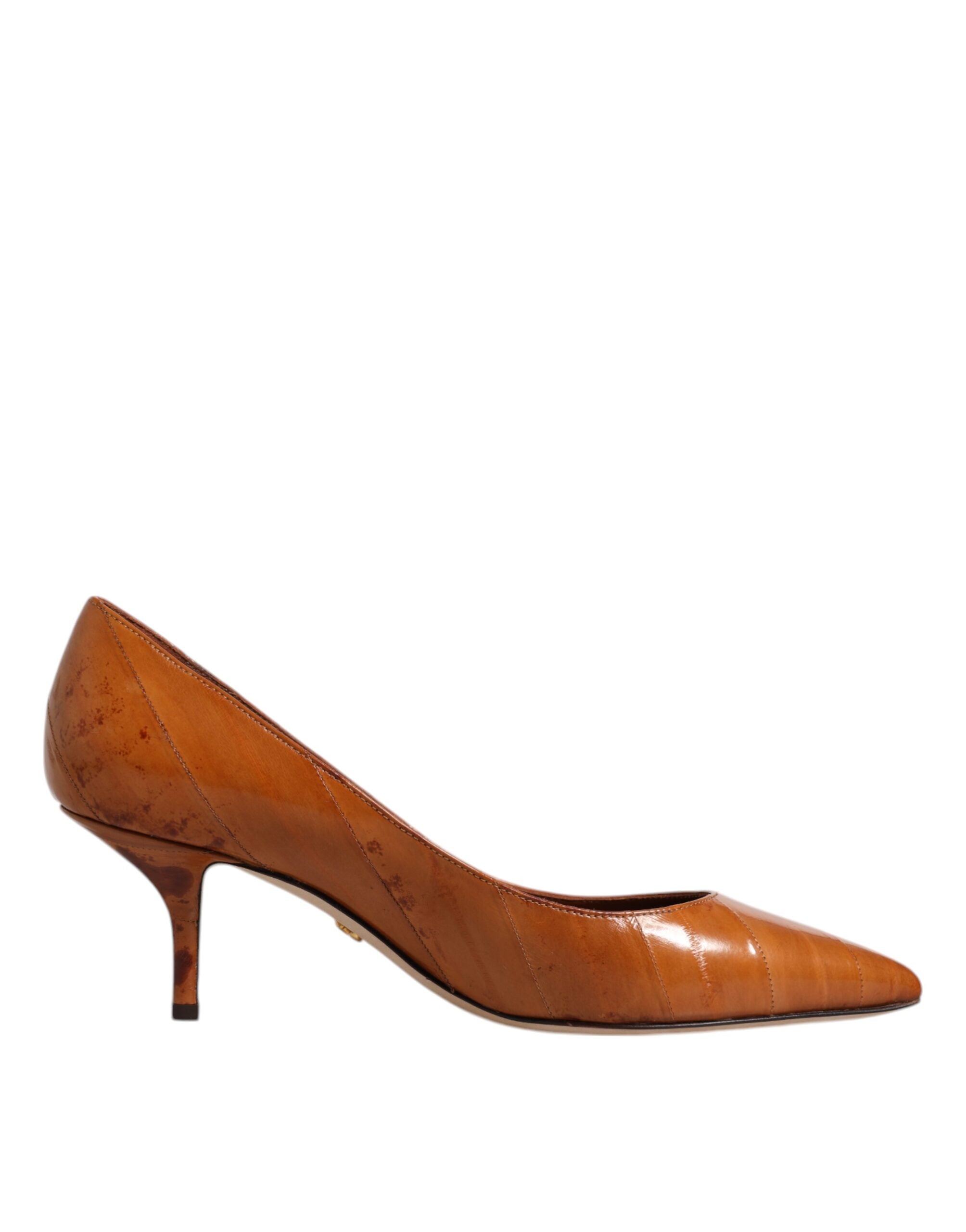 Dolce & Gabbana Brown Leather Kitten Heels Pumps Shoes LUNESCAPE