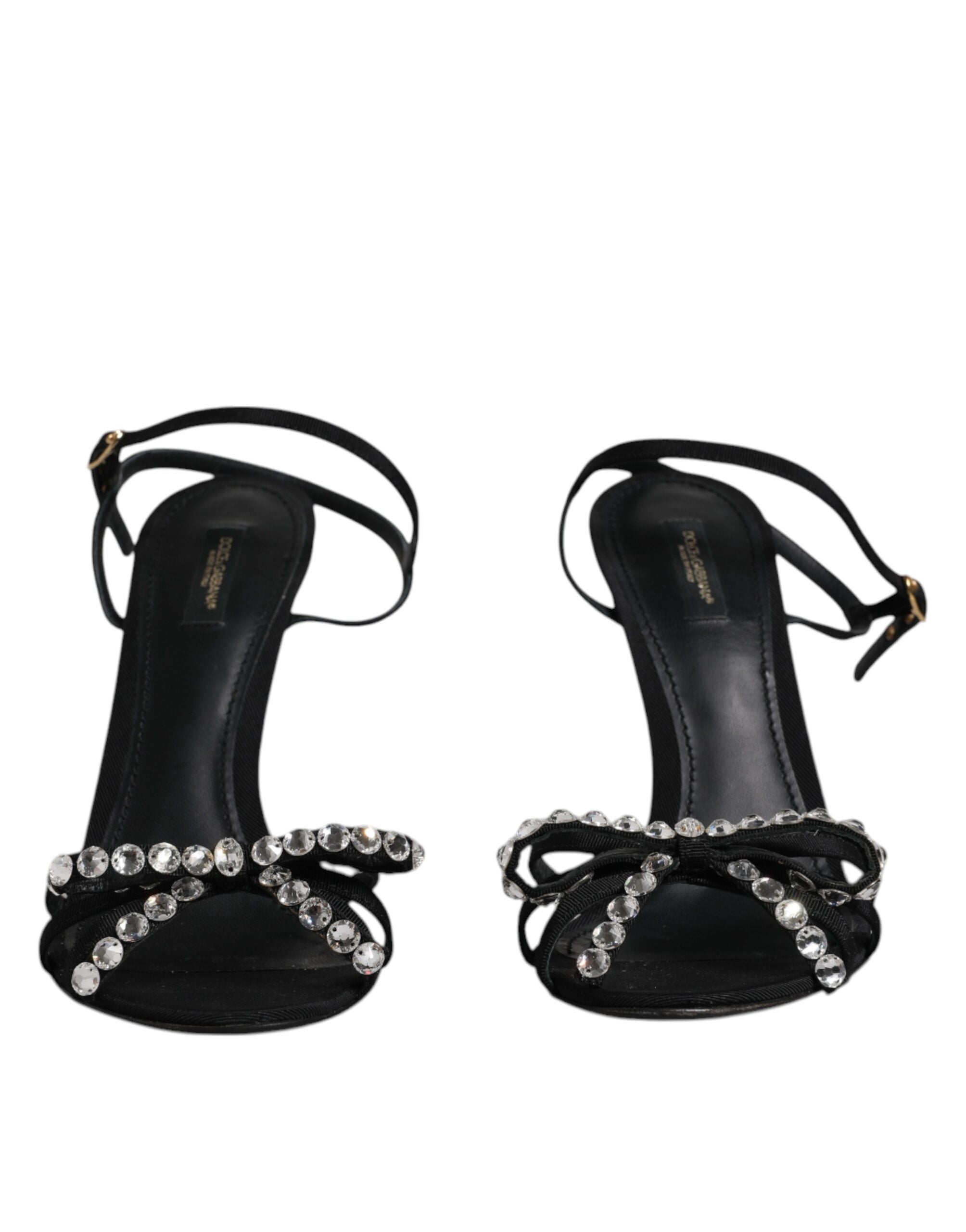 Dolce & Gabbana Black Leather Crystal Heels Sandals Shoes LUNESCAPE