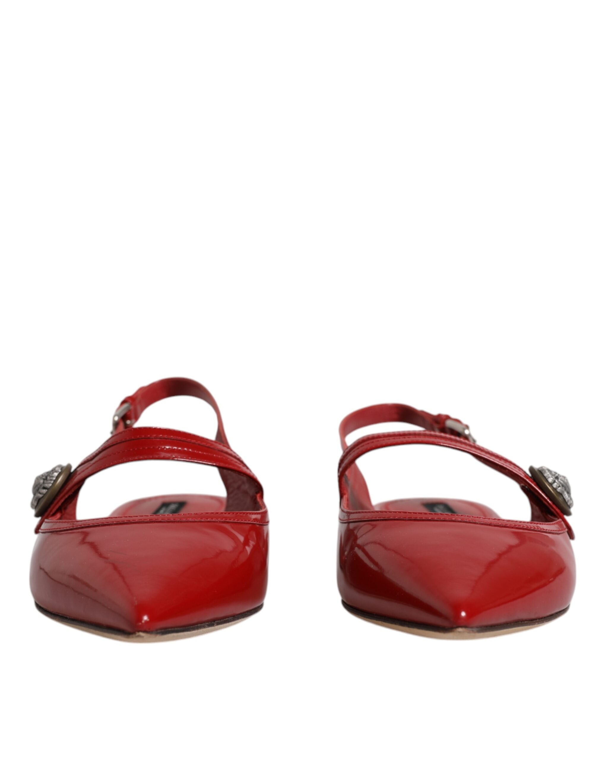 Dolce & Gabbana Red Leather Slingback Flats Sandals Shoes LUNESCAPE