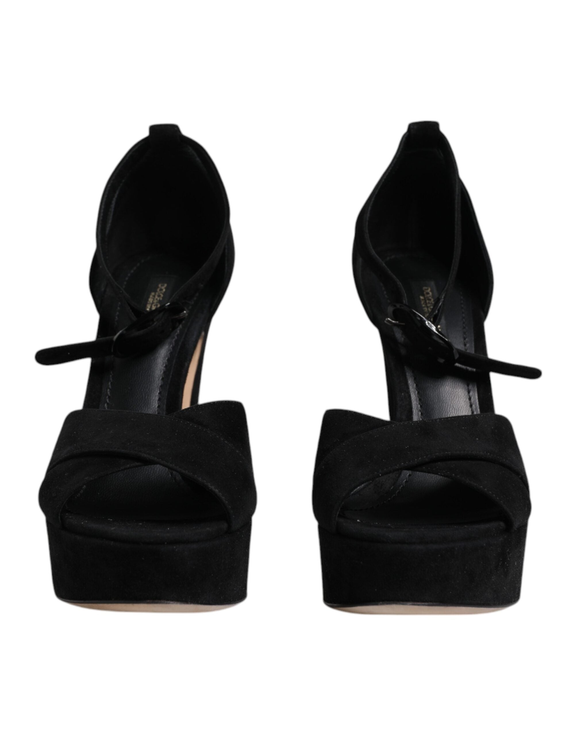 Dolce & Gabbana Black Leather Platform Heels Sandals Shoes LUNESCAPE
