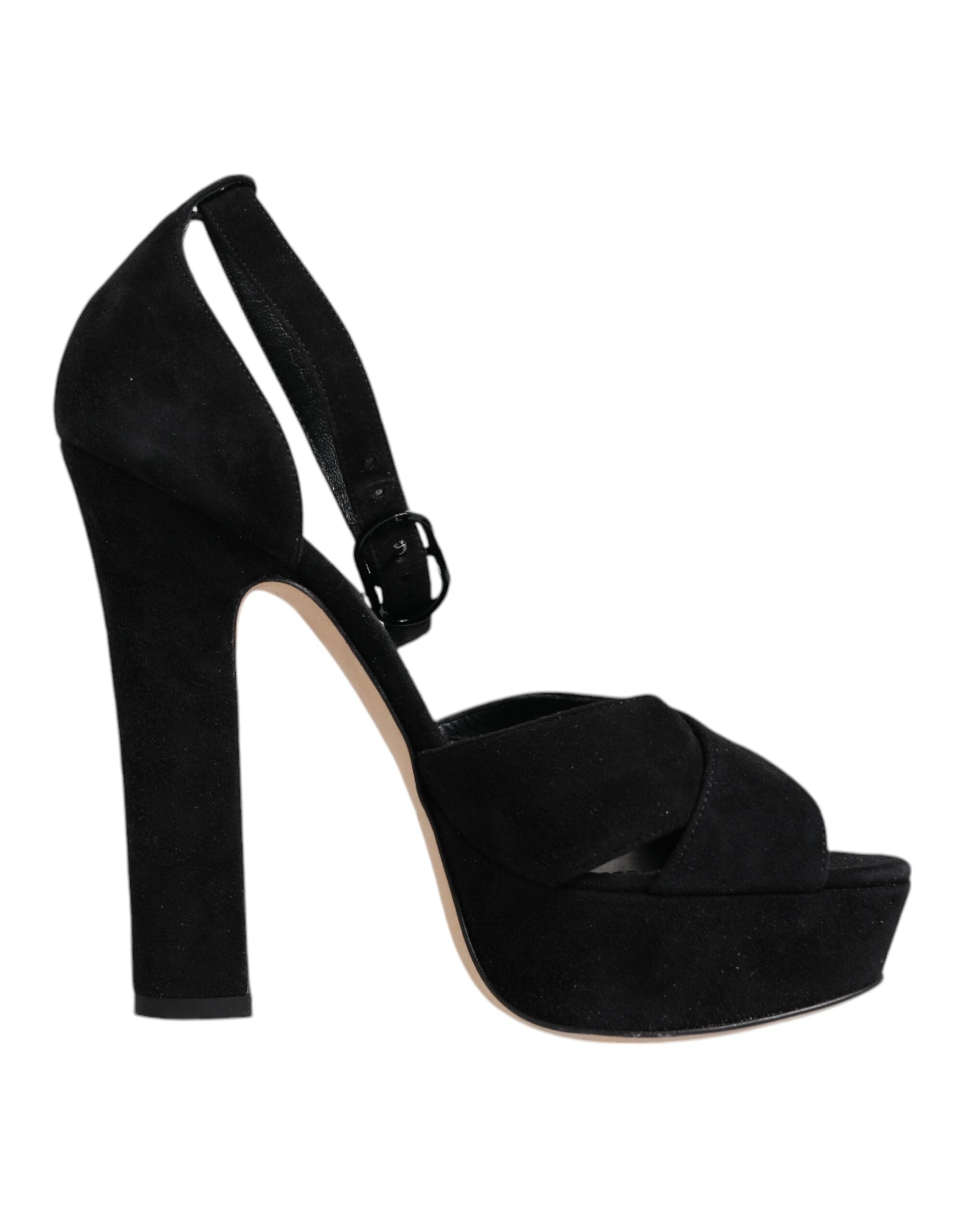 Dolce & Gabbana Black Leather Platform Heels Sandals Shoes LUNESCAPE