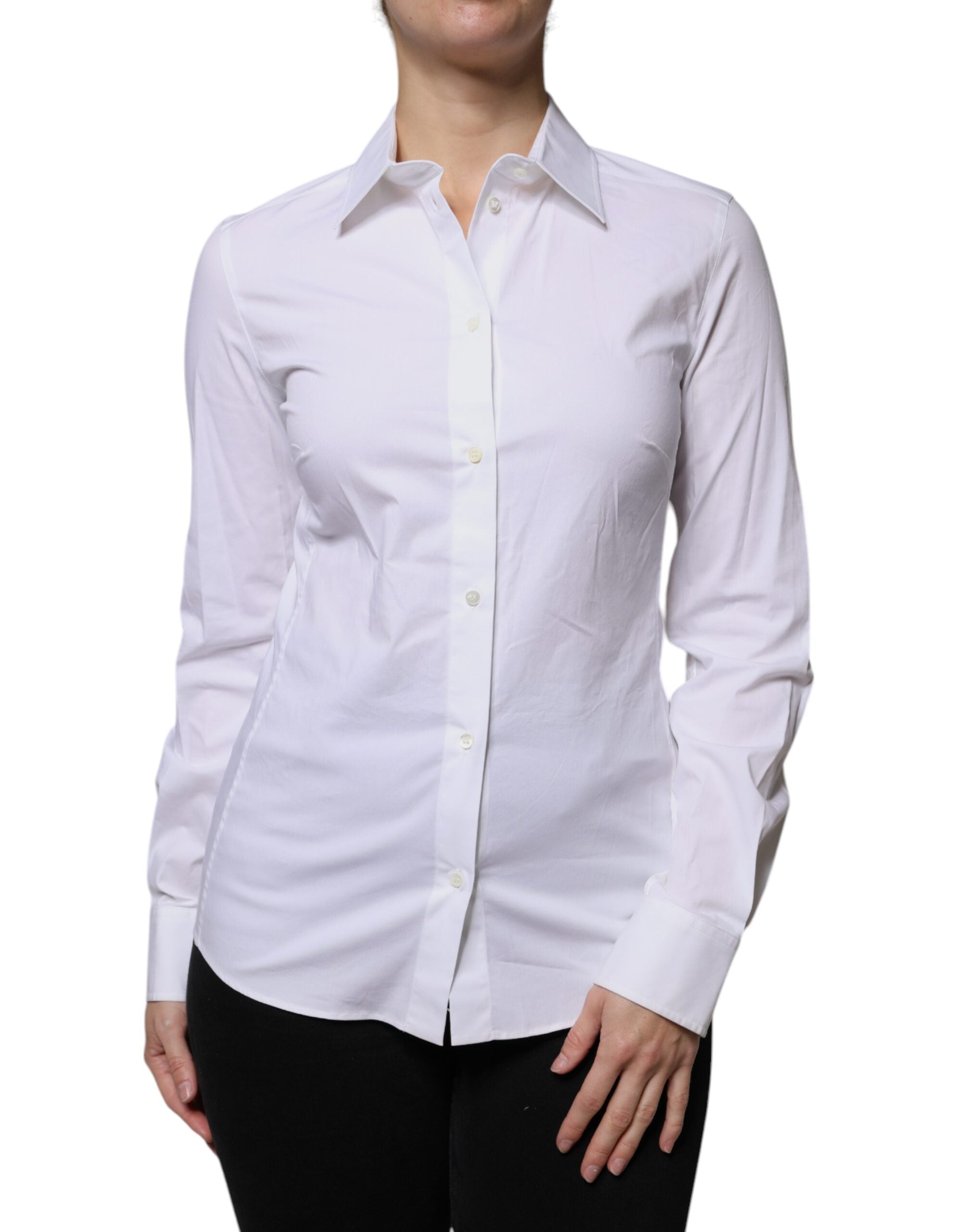 Dolce & Gabbana White Cotton Collared Long Sleeves Shirt Top LUNESCAPE