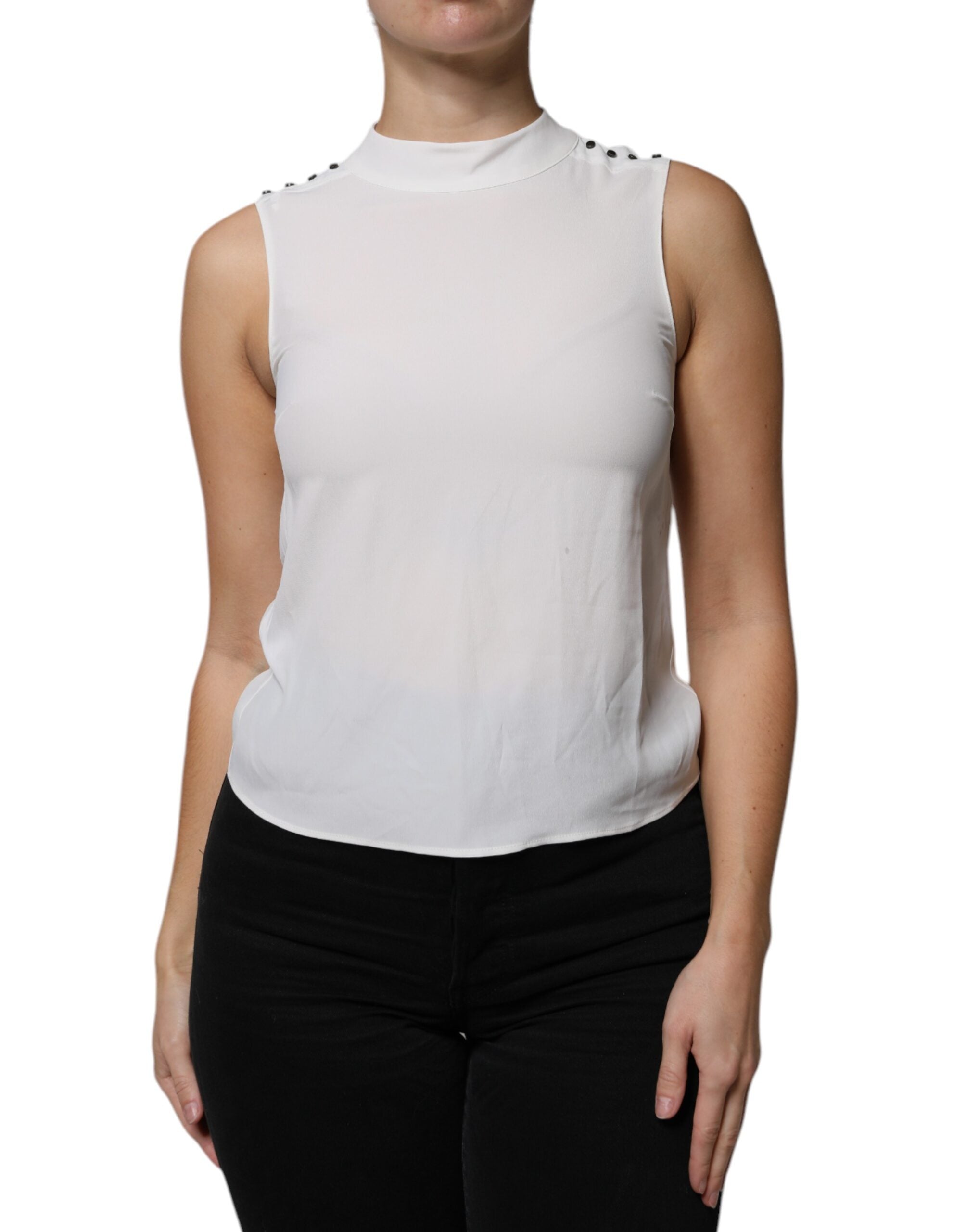 Patrizia Pepe White Mock Neckline Sleeveless Tank Blouse Top LUNESCAPE