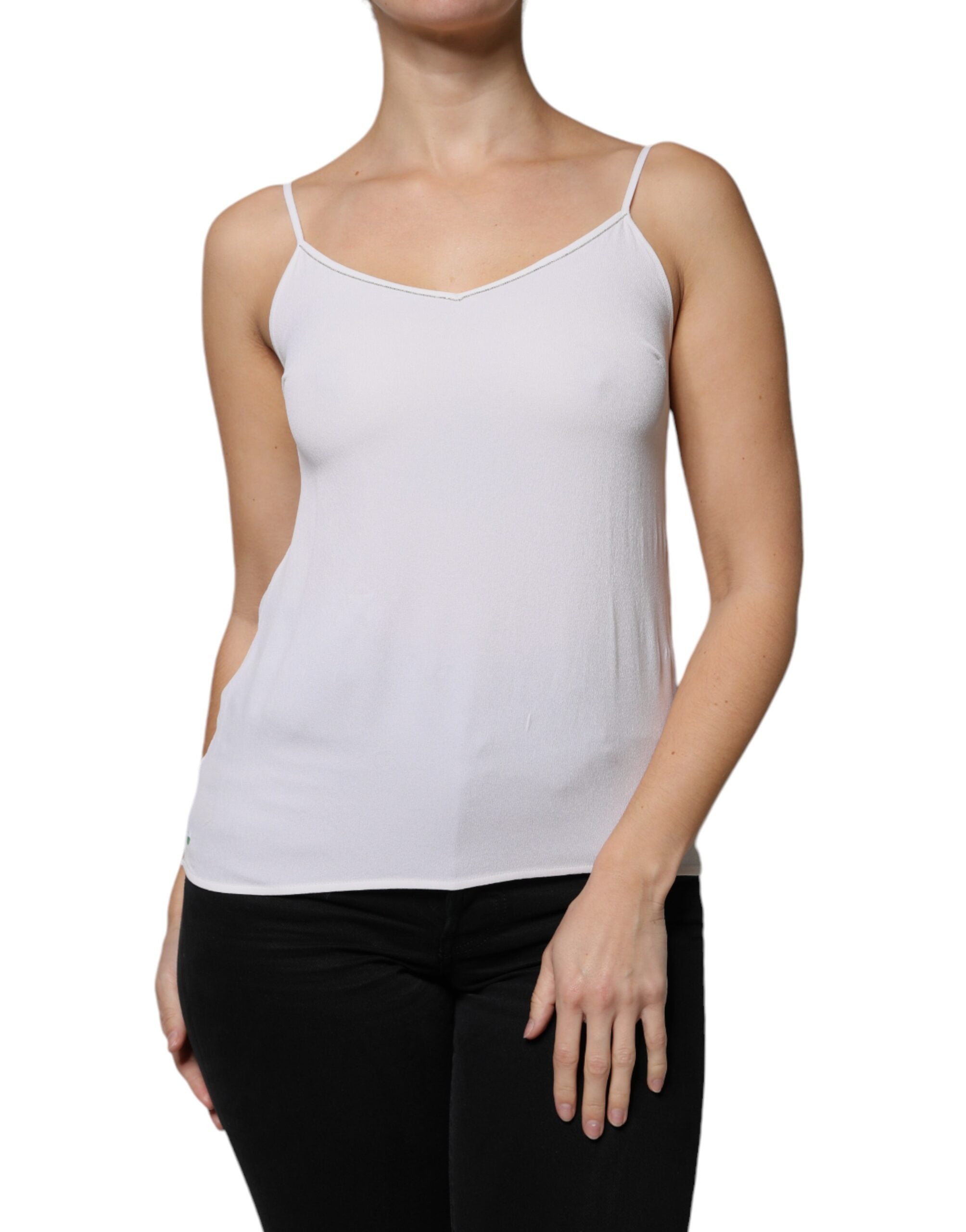 Fabiana Filippi White Spaghetti Strap Sleeveless Tank Top LUNESCAPE