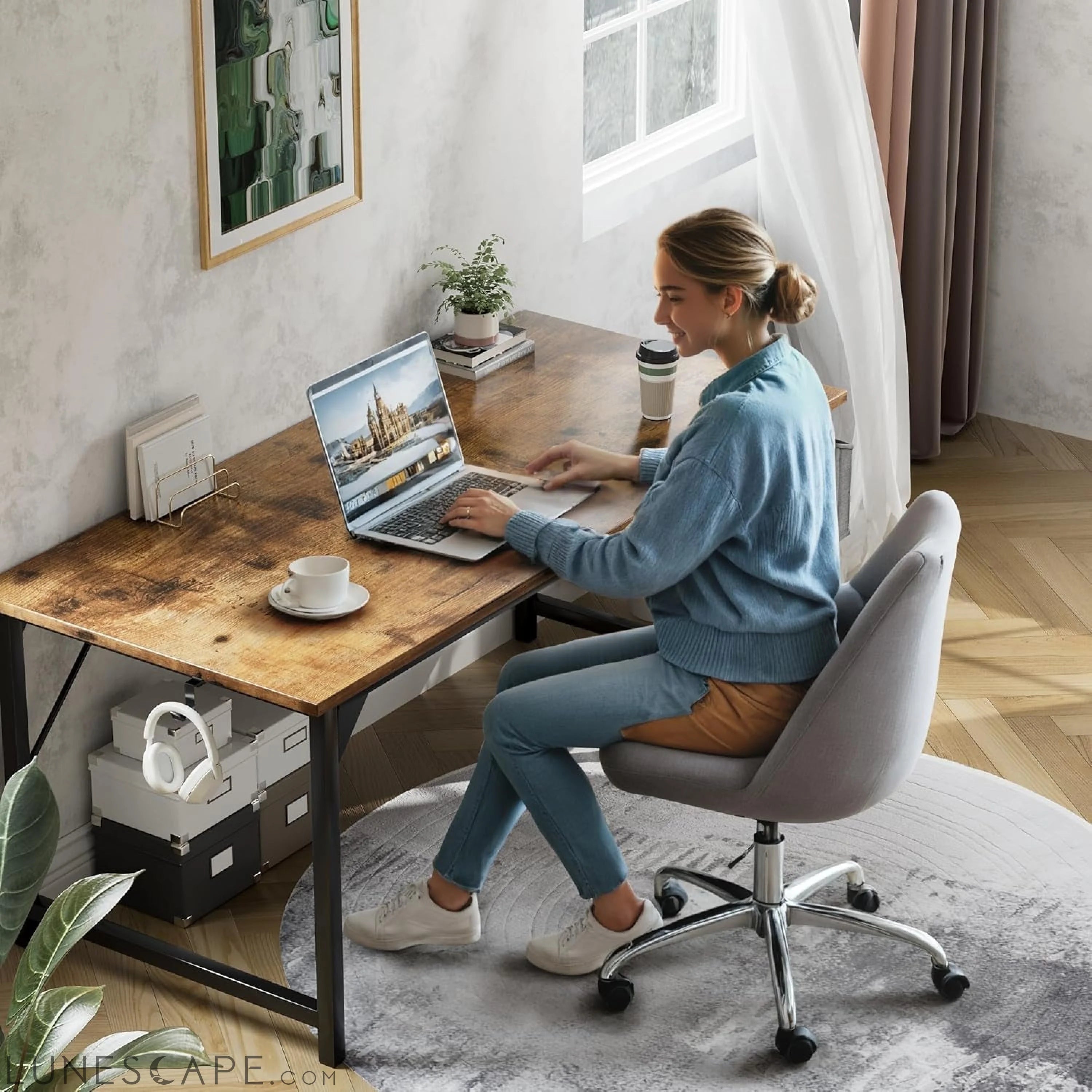 48 Inch Computer Desk, Wood Modern Simple PC Home Office Table with LUNESCAPE