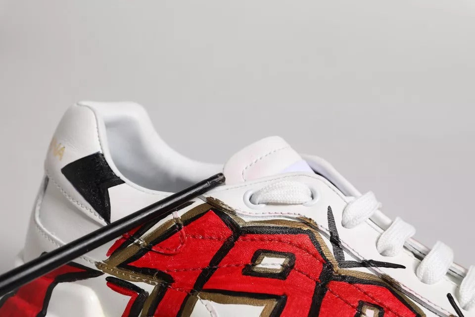 Dolce & Gabbana White Daymaster Hand Painted Sneakers Shoes LUNESCAPE