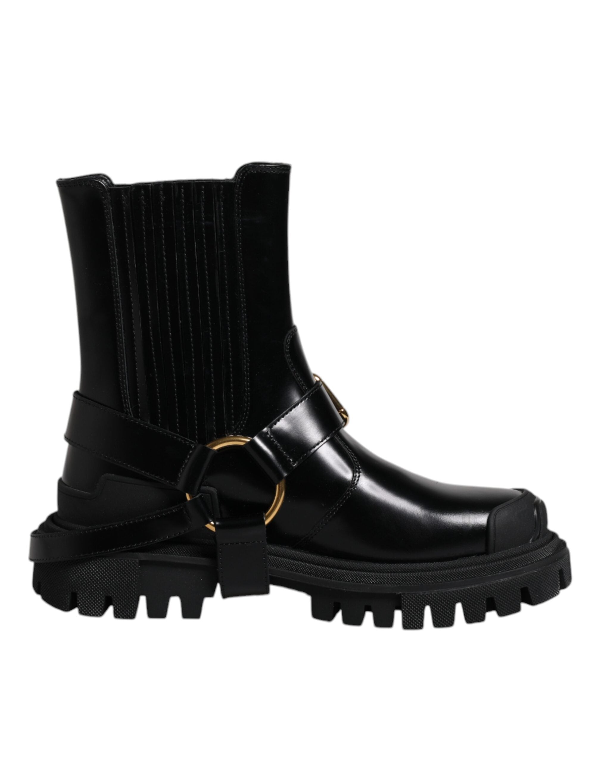 Dolce & Gabbana Black Leather Slip On Stretch Trekking Boots Shoes LUNESCAPE