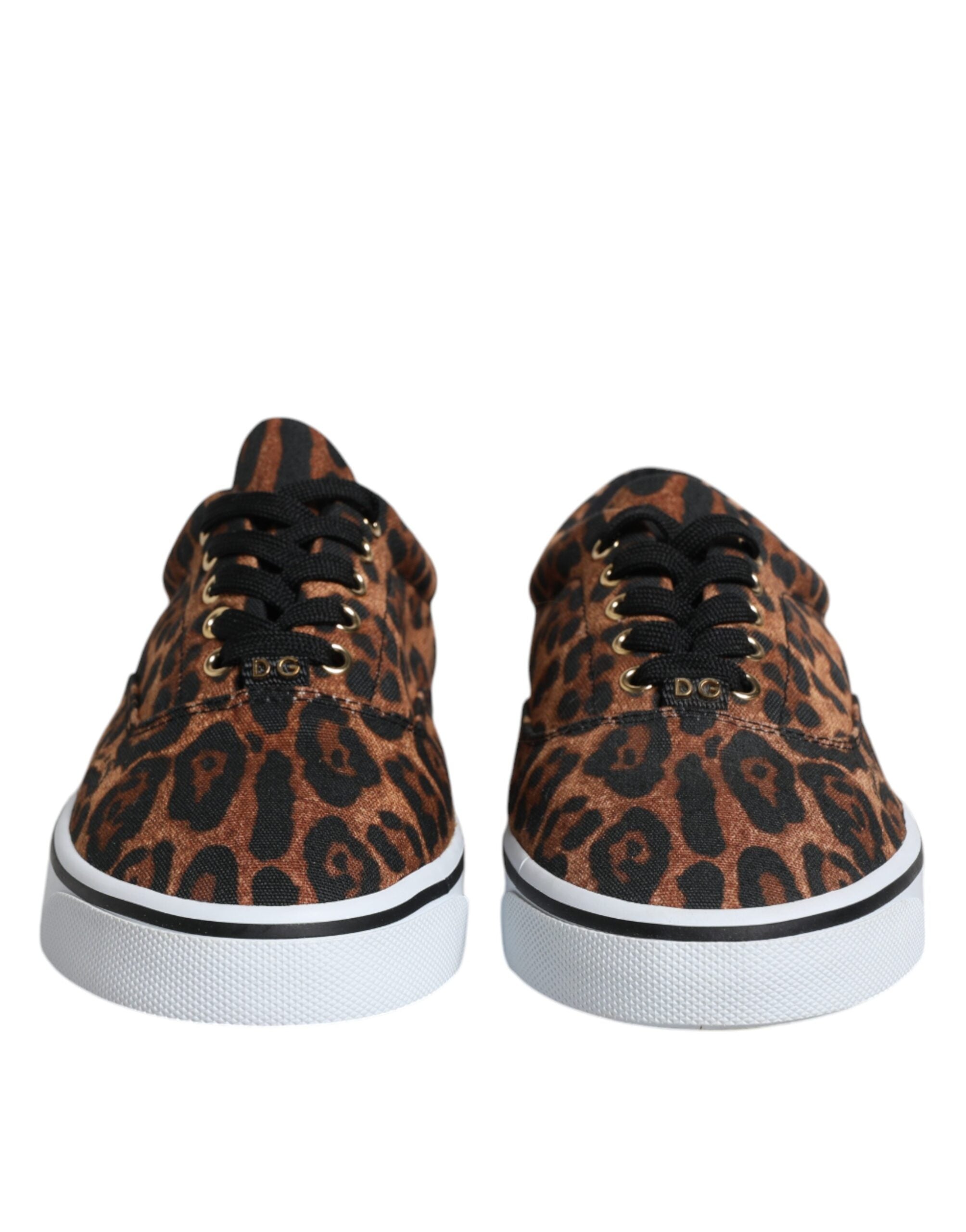 Dolce & Gabbana Brown Leopard Logo Print Cotton Sneakers Shoes LUNESCAPE