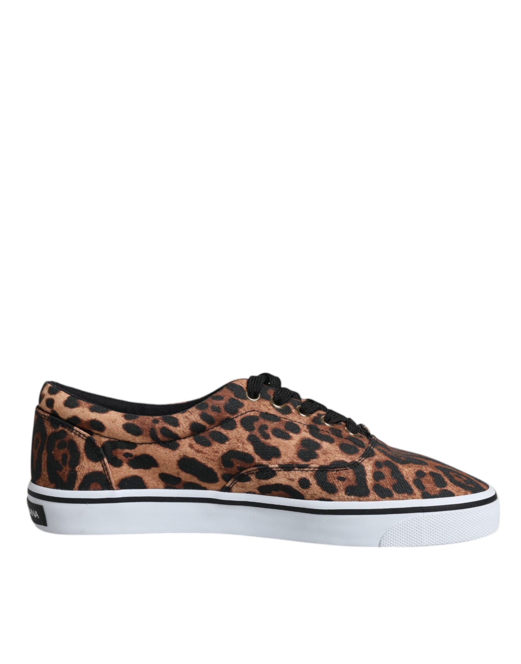 Dolce & Gabbana Brown Leopard Logo Print Cotton Sneakers Shoes LUNESCAPE