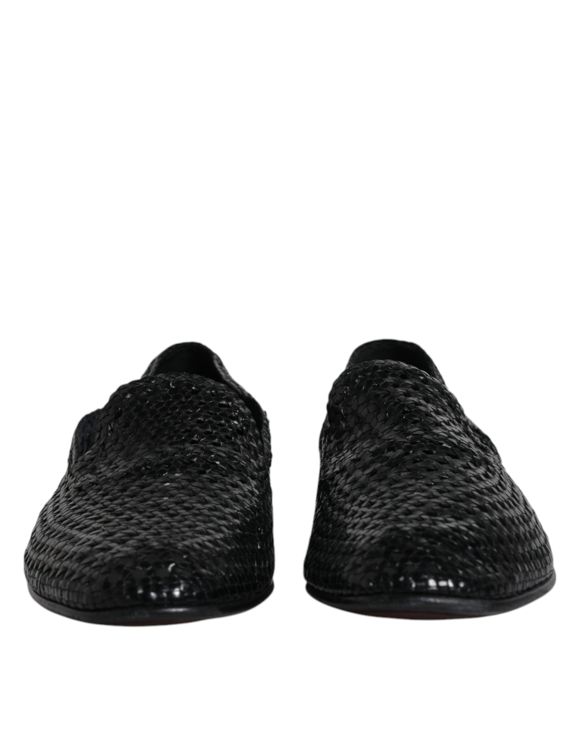 Dolce & Gabbana Black Woven Leather Slip On Loafers Shoes LUNESCAPE