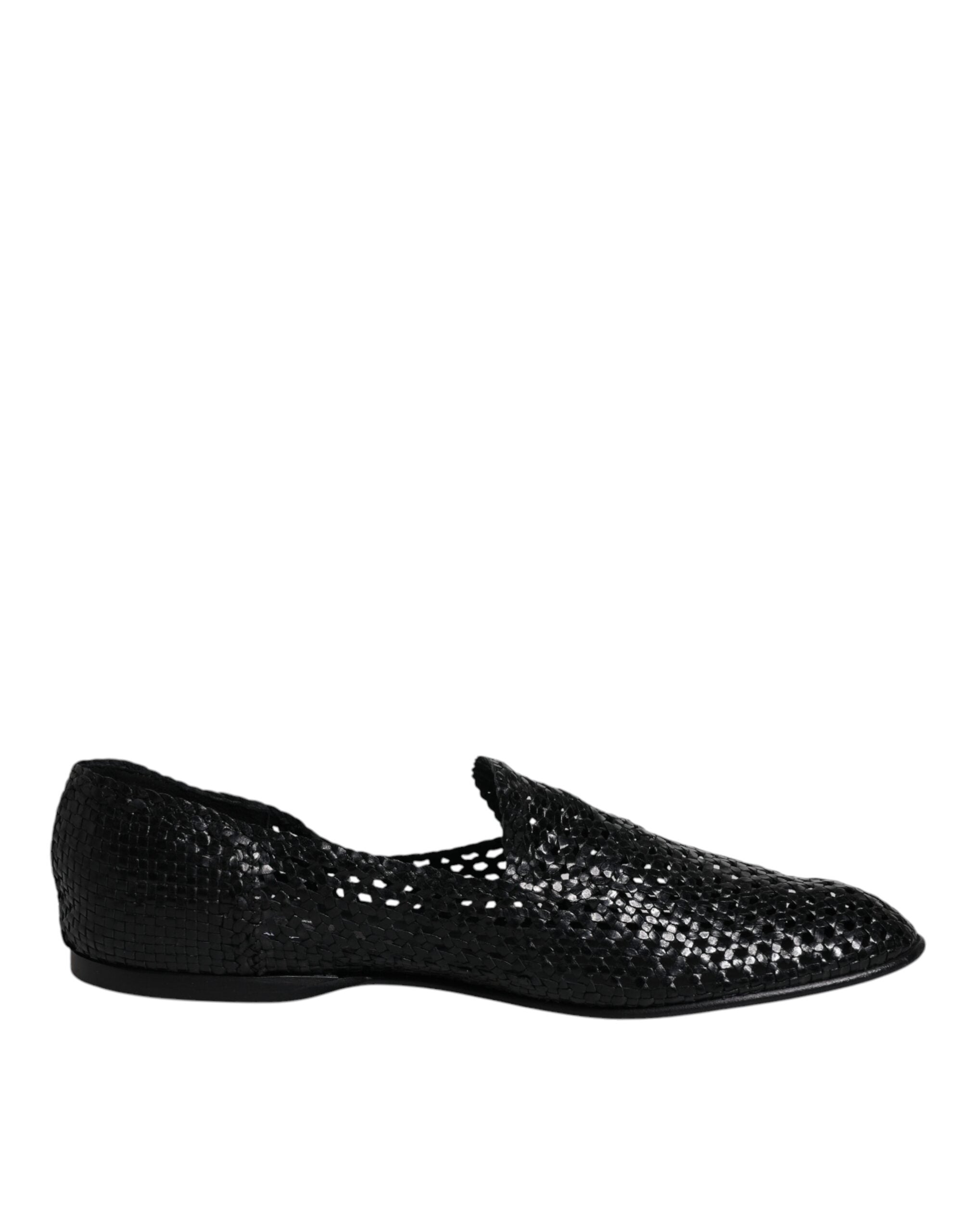Dolce & Gabbana Black Woven Leather Slip On Loafers Shoes LUNESCAPE