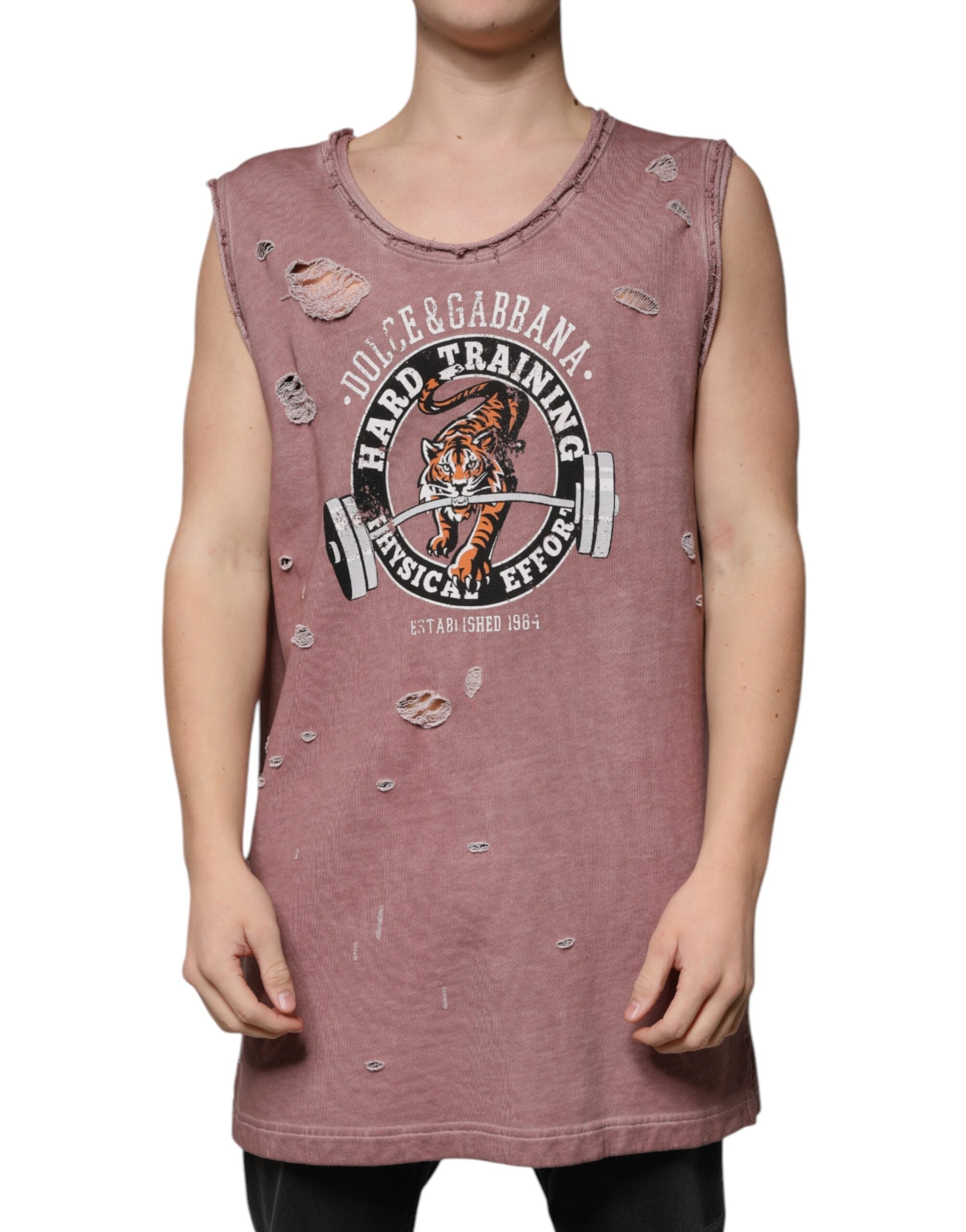 Dolce & Gabbana Brown Cotton Round Neck Sleeveless T-shirt LUNESCAPE