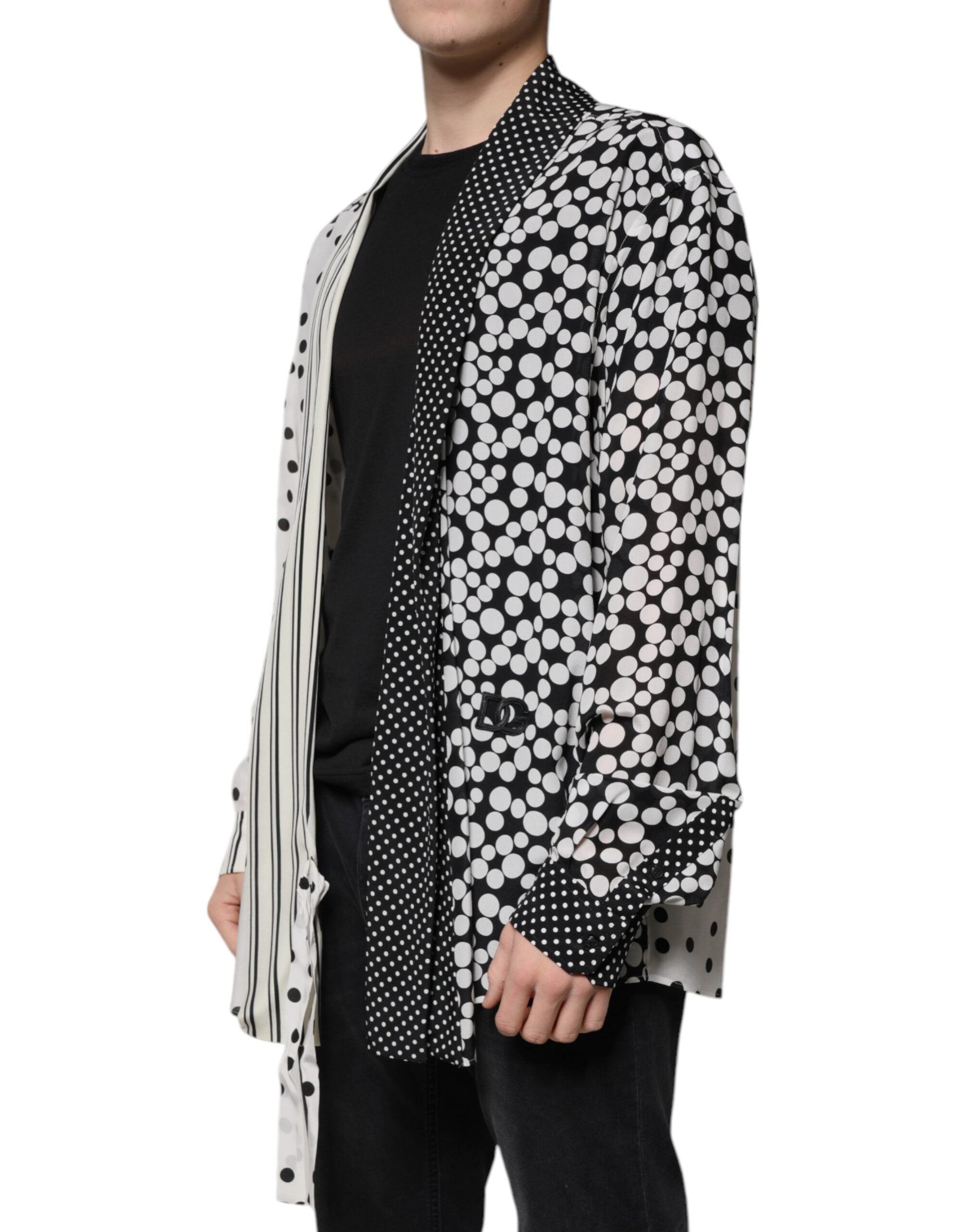 Dolce & Gabbana Black White Polka Dots Silk Open Front Cardigan