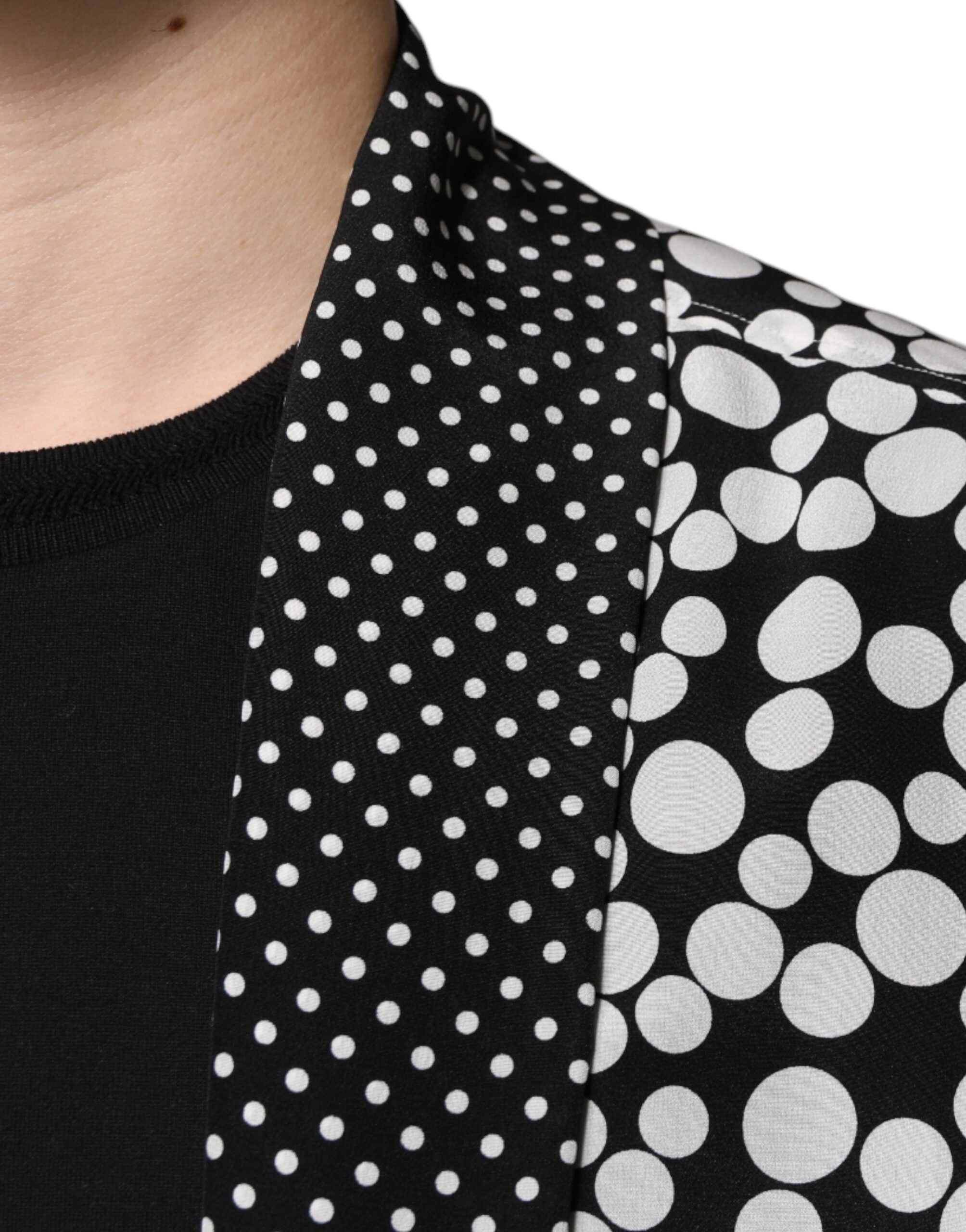 Dolce & Gabbana Black White Polka Dots Silk Open Front Cardigan