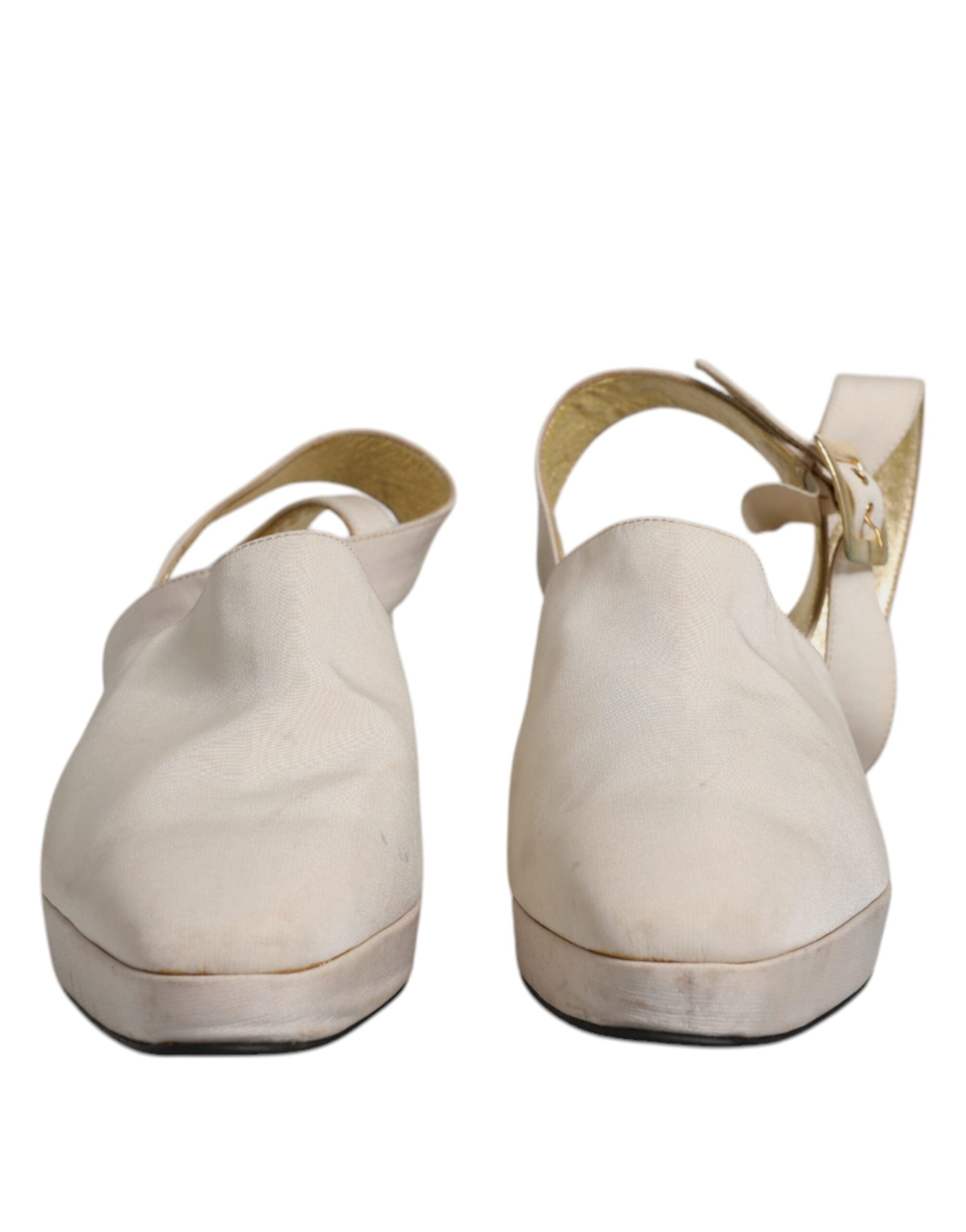 Dolce & Gabbana Off White Block Heels Slingback Sandals Shoes LUNESCAPE