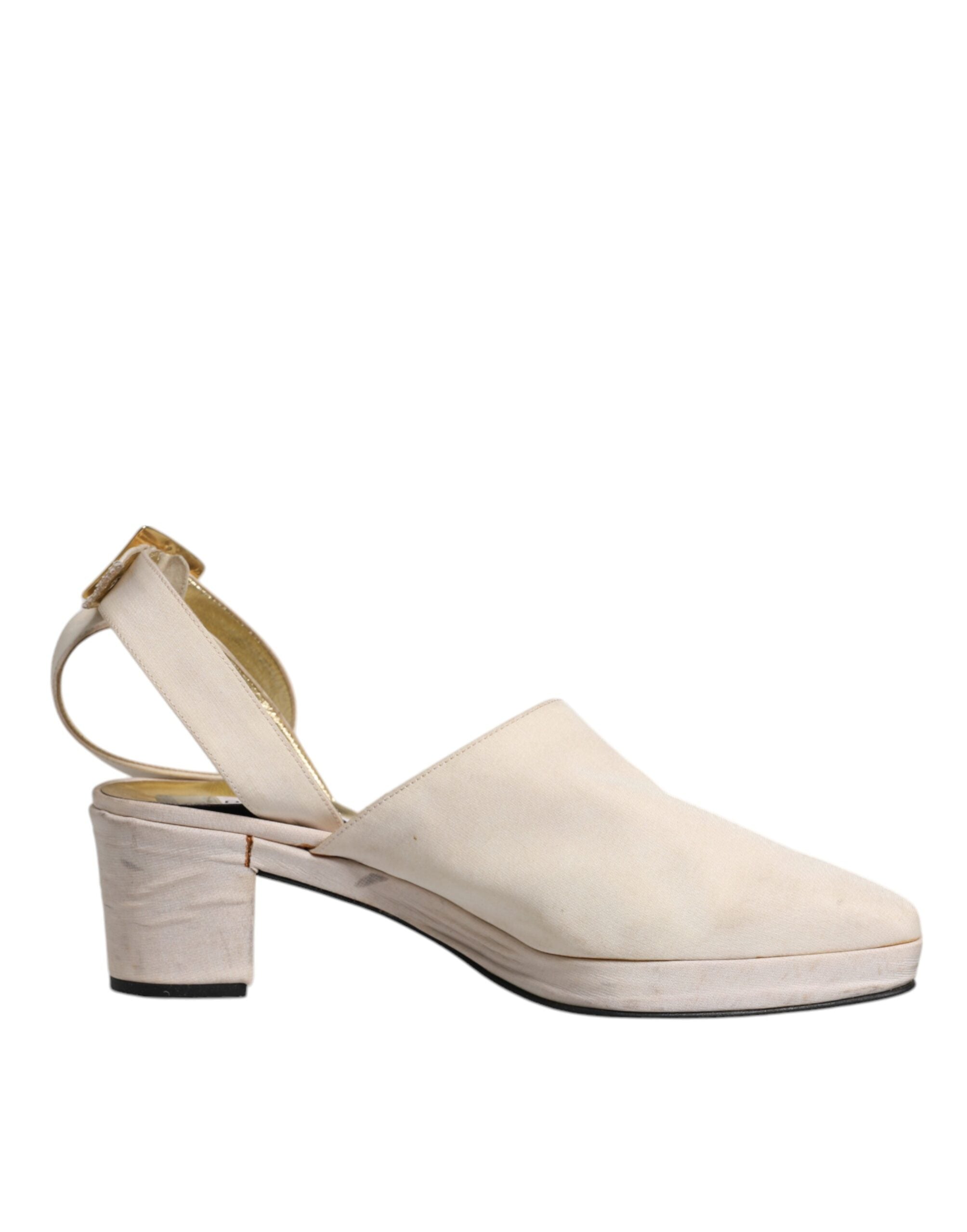 Dolce & Gabbana Off White Block Heels Slingback Sandals Shoes LUNESCAPE
