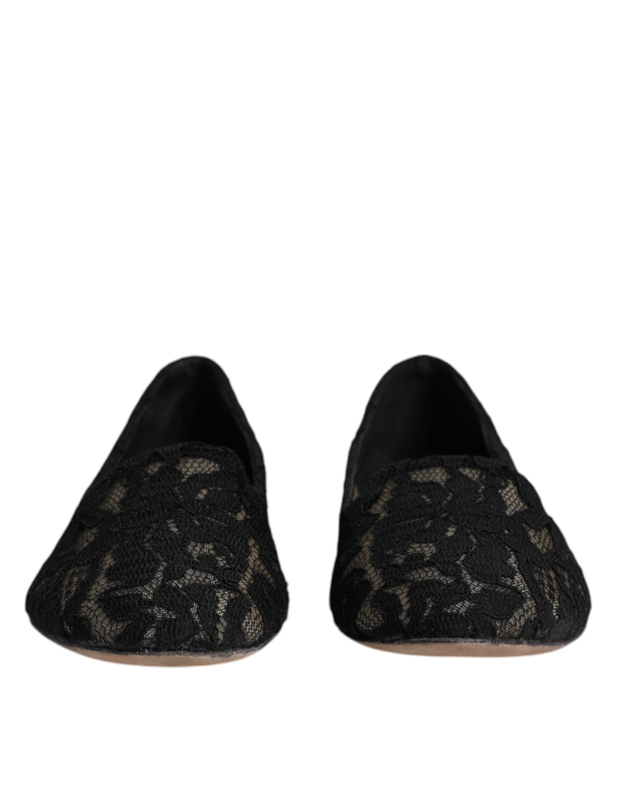 Dolce & Gabbana Black Taormina Lace Slip On Flats Shoes LUNESCAPE