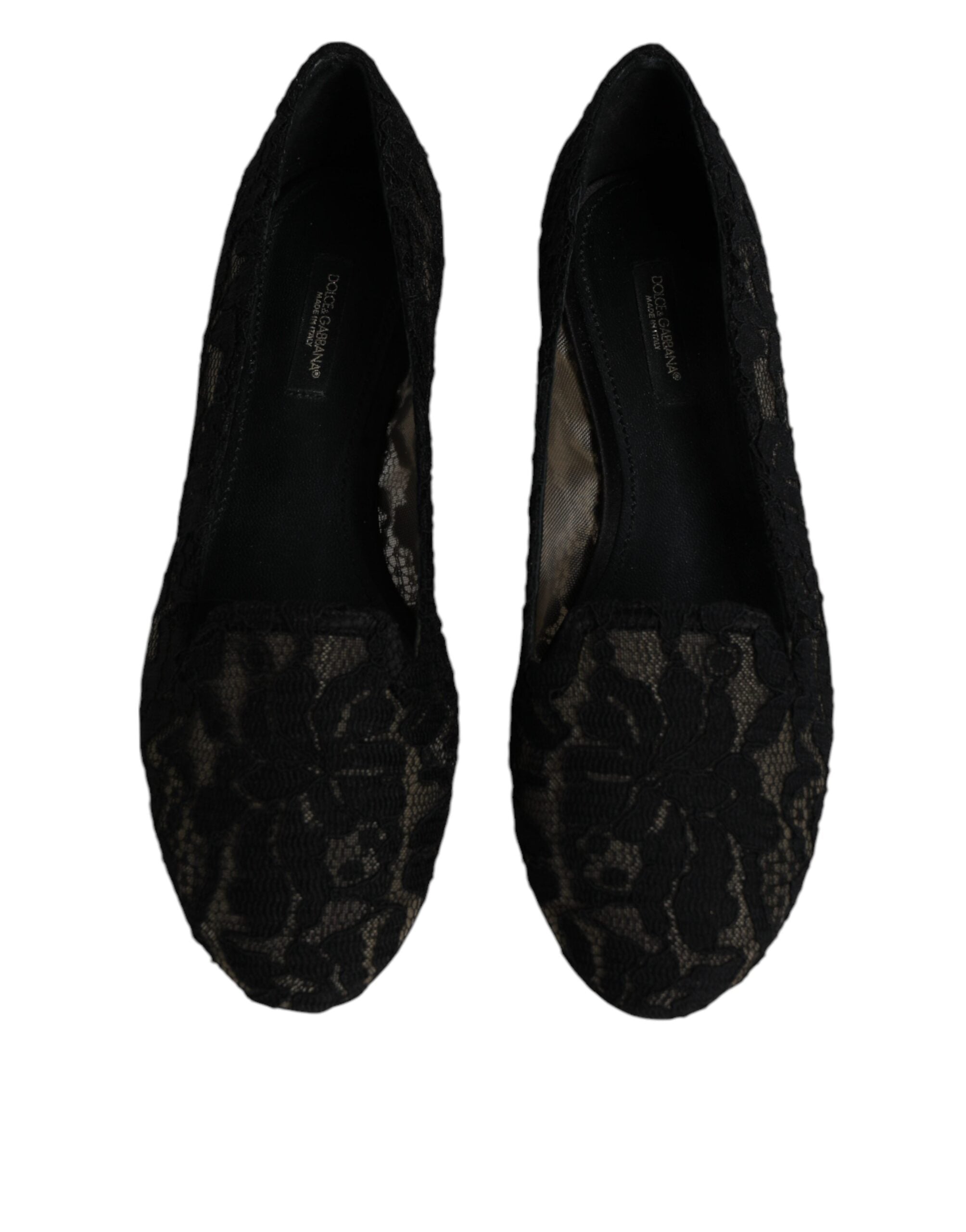Dolce & Gabbana Black Taormina Lace Slip On Flats Shoes LUNESCAPE