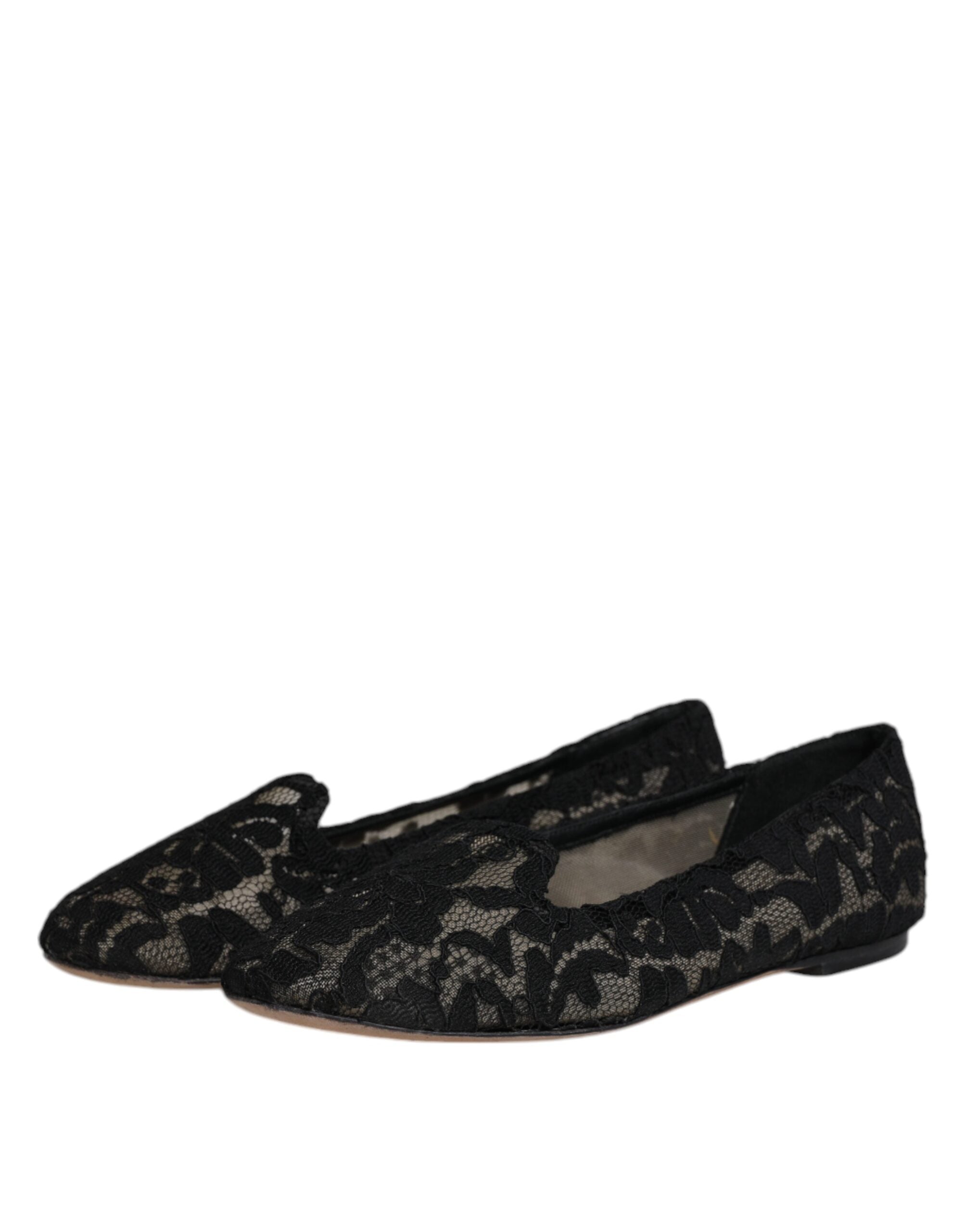 Dolce & Gabbana Black Taormina Lace Slip On Flats Shoes LUNESCAPE