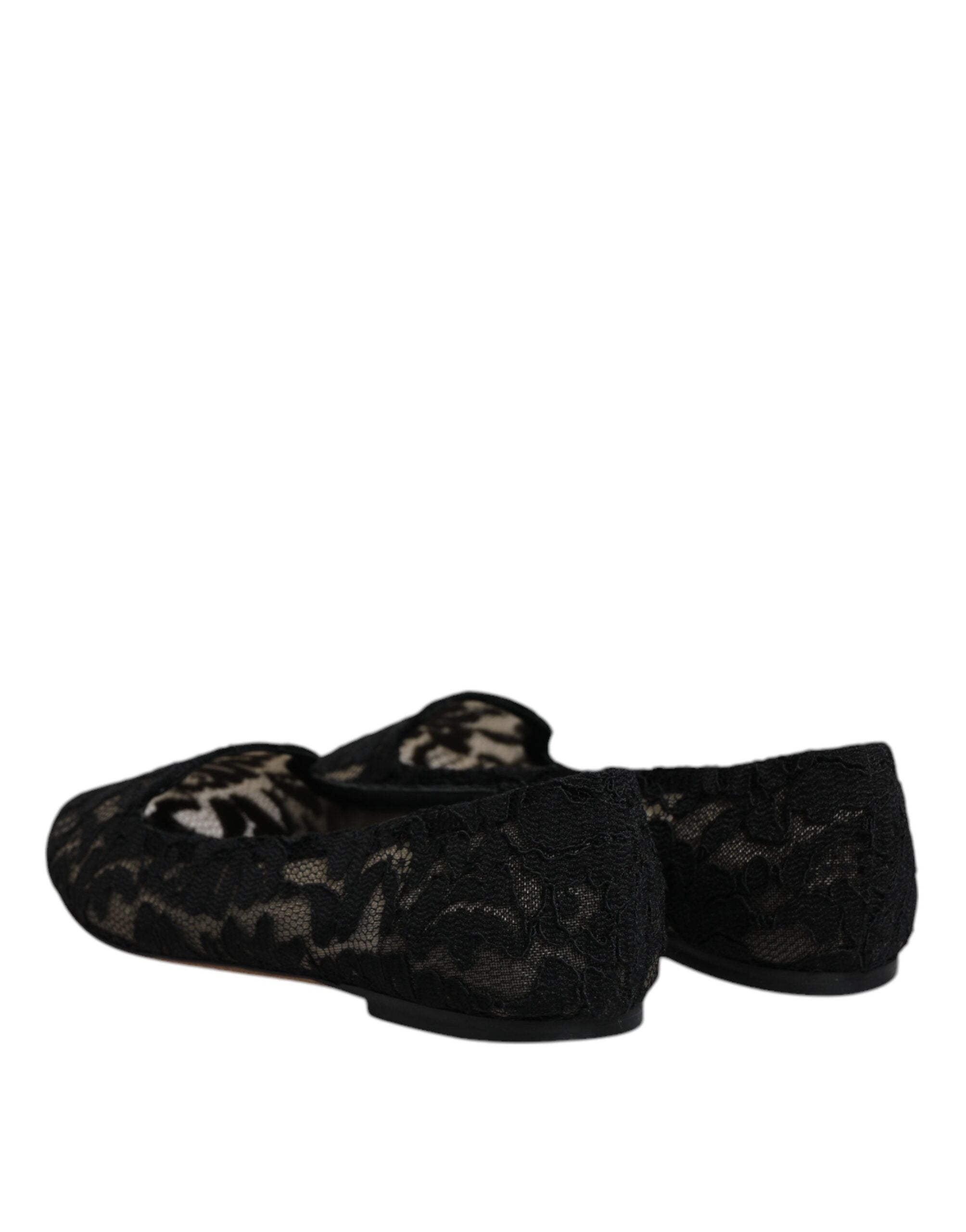 Dolce & Gabbana Black Taormina Lace Slip On Flats Shoes LUNESCAPE