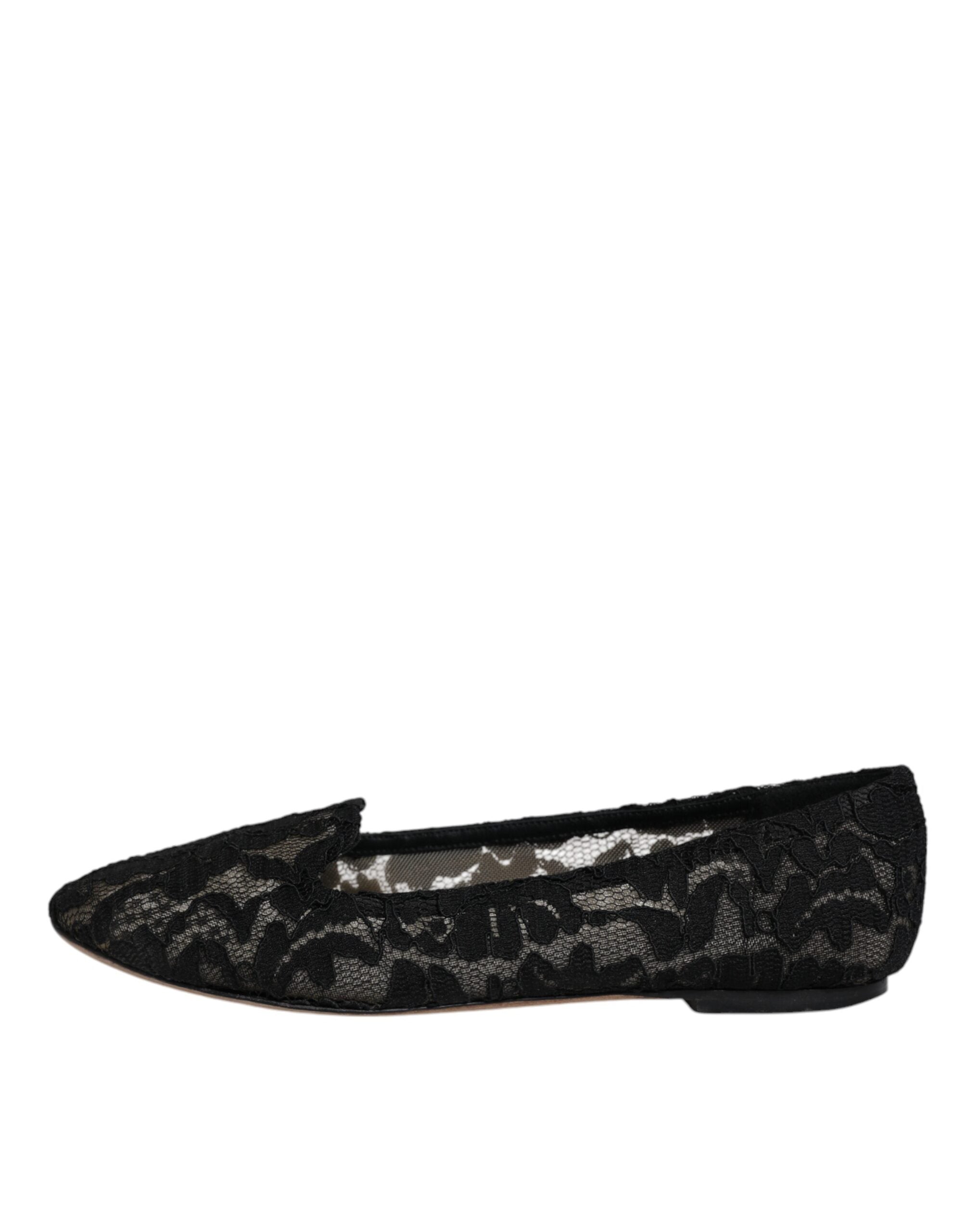 Dolce & Gabbana Black Taormina Lace Slip On Flats Shoes LUNESCAPE
