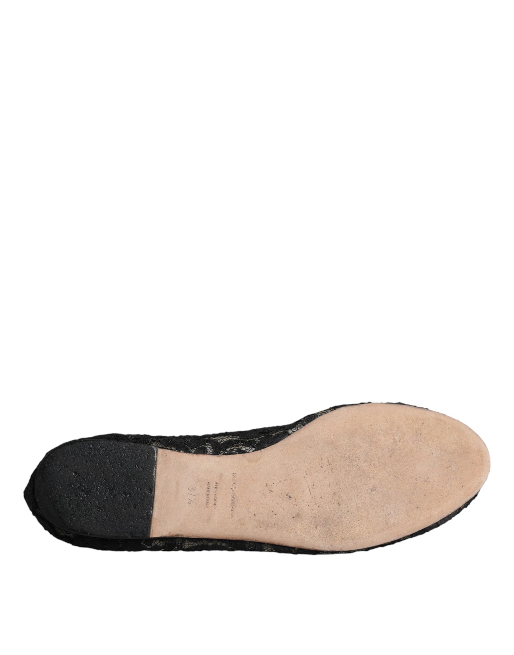 Dolce & Gabbana Black Taormina Lace Slip On Flats Shoes LUNESCAPE