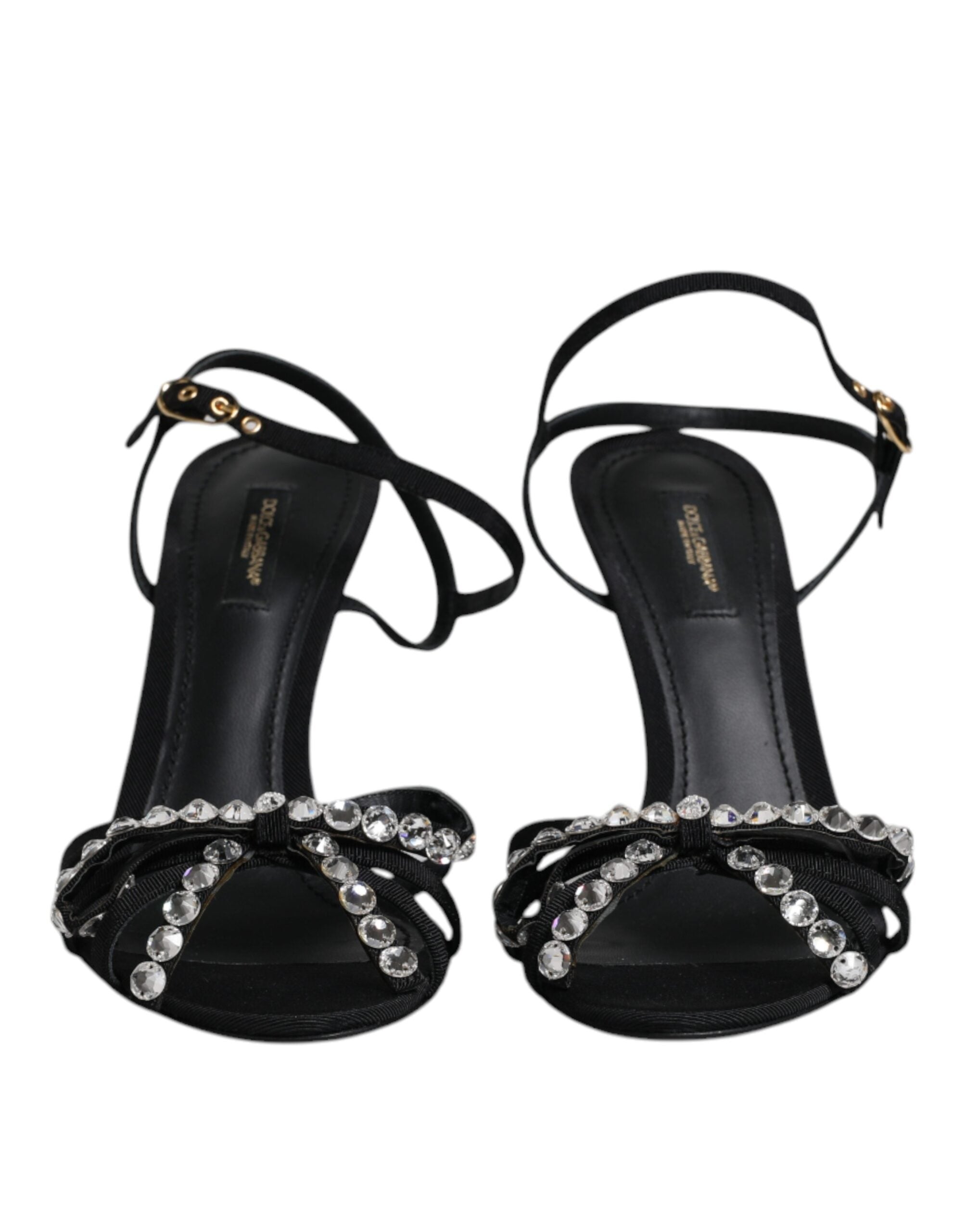 Dolce & Gabbana Black Leather Crystal Bow KEIRA Sandals Shoes LUNESCAPE