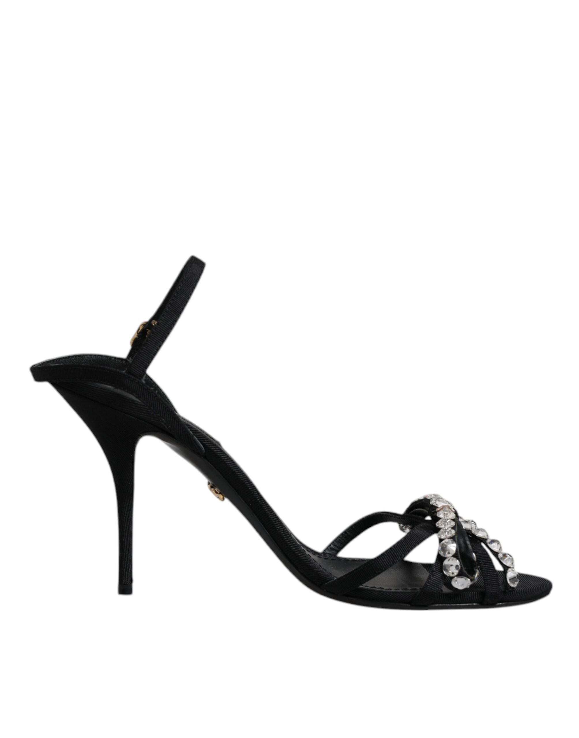Dolce & Gabbana Black Leather Crystal Bow KEIRA Sandals Shoes LUNESCAPE