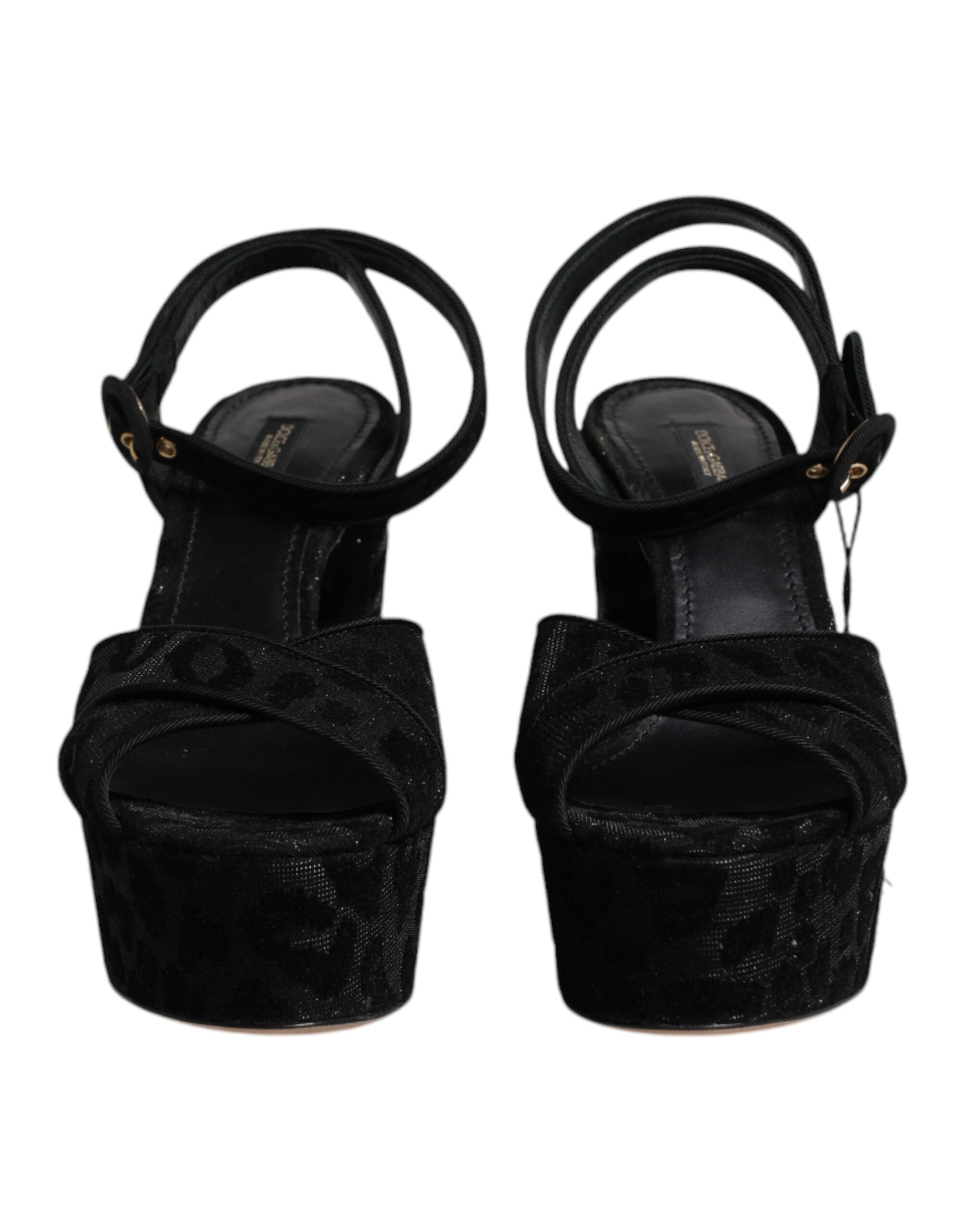 Dolce & Gabbana Black Leopard Platform Heels Sandals Shoes LUNESCAPE