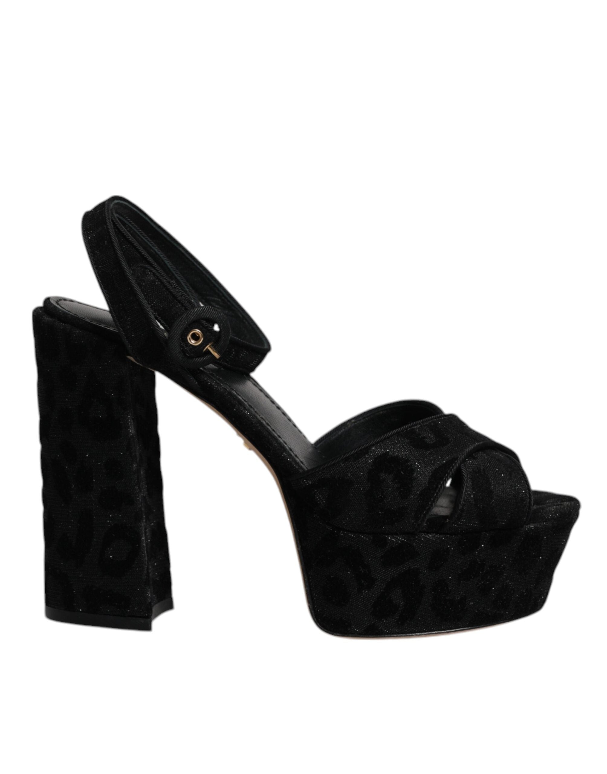 Dolce & Gabbana Black Leopard Platform Heels Sandals Shoes LUNESCAPE
