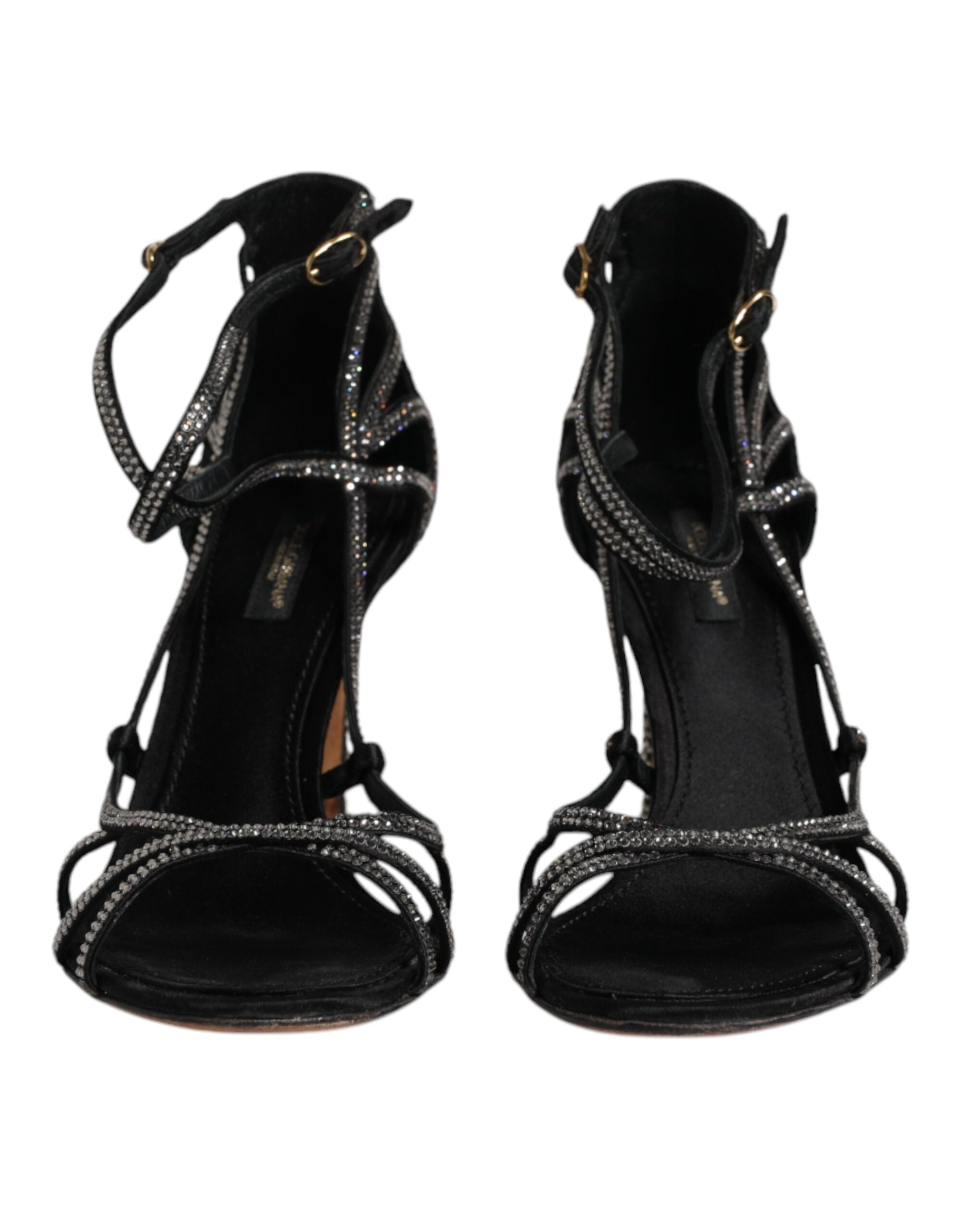Dolce & Gabbana Black Strass Ankle Strap Heels Sandals Shoes LUNESCAPE