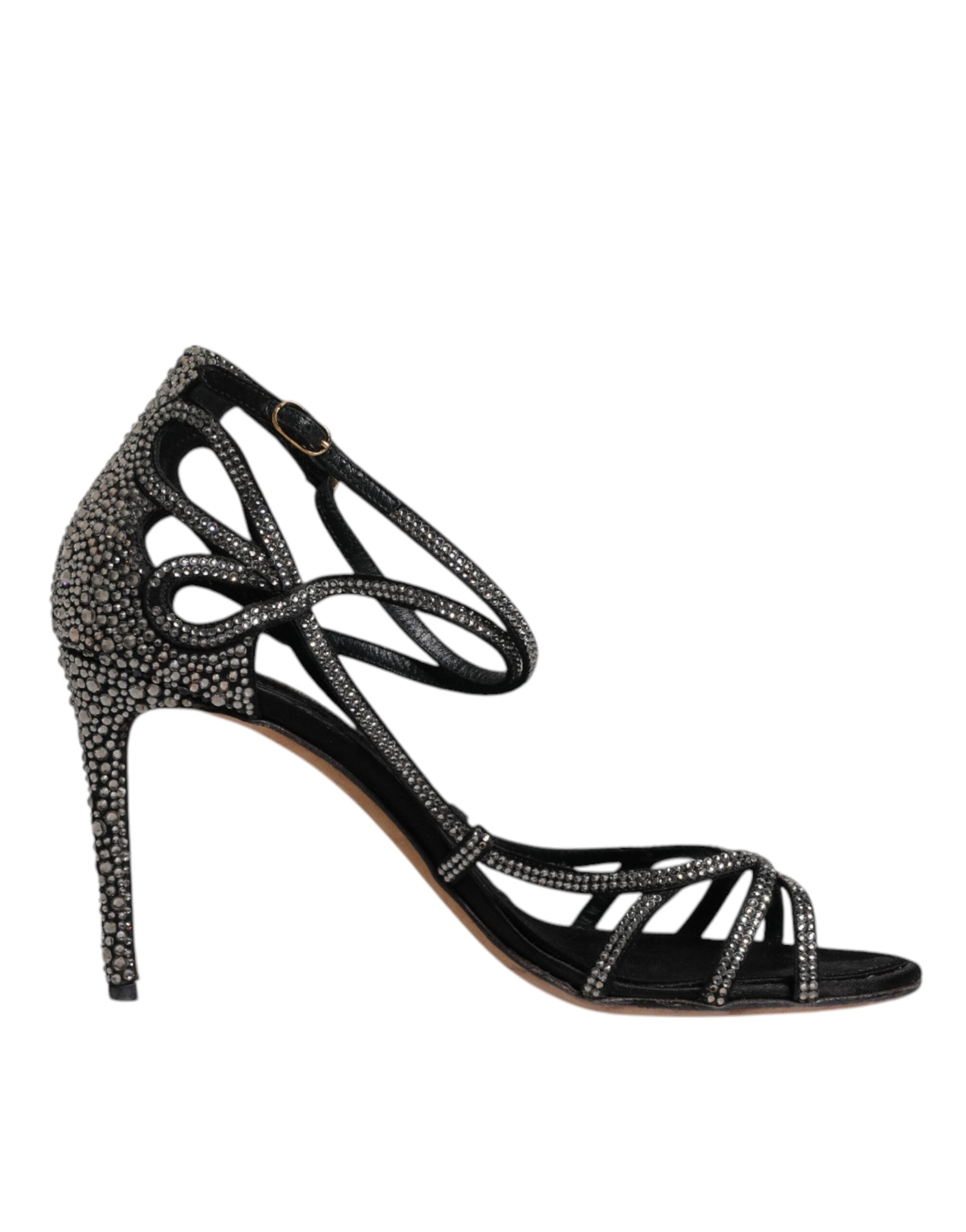 Dolce & Gabbana Black Strass Ankle Strap Heels Sandals Shoes LUNESCAPE