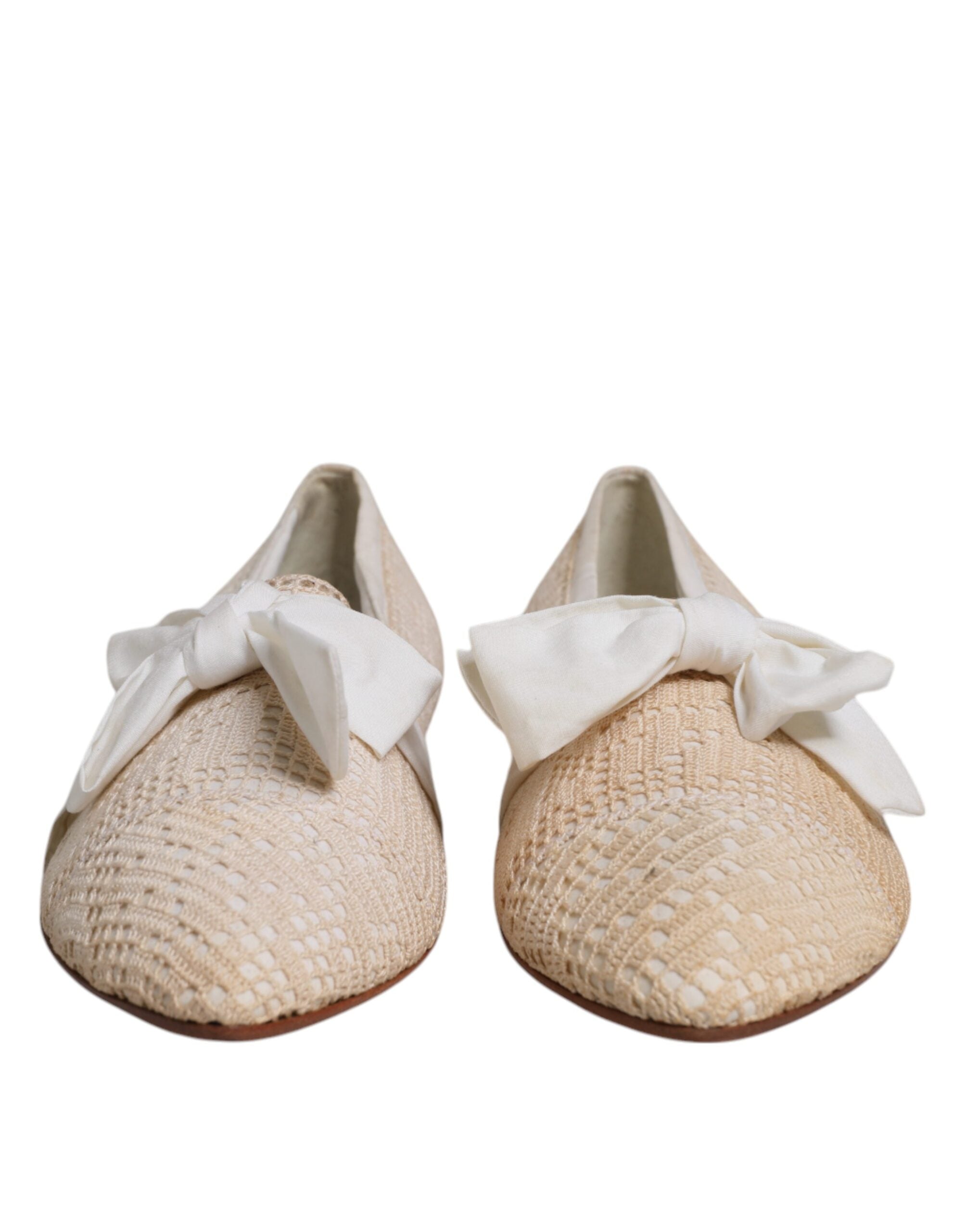 Dolce & Gabbana Beige Ribbon Fabric Ballerina Flats Shoes LUNESCAPE