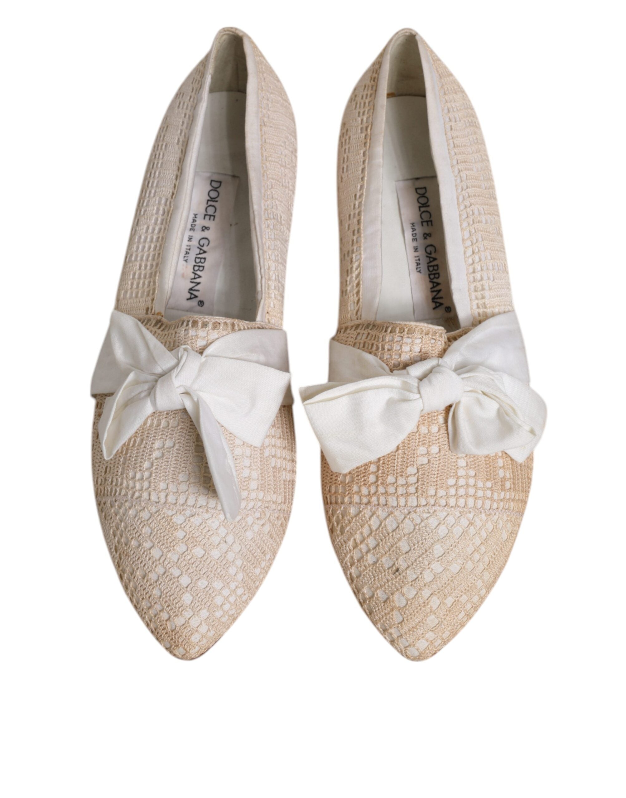 Dolce & Gabbana Beige Ribbon Fabric Ballerina Flats Shoes LUNESCAPE