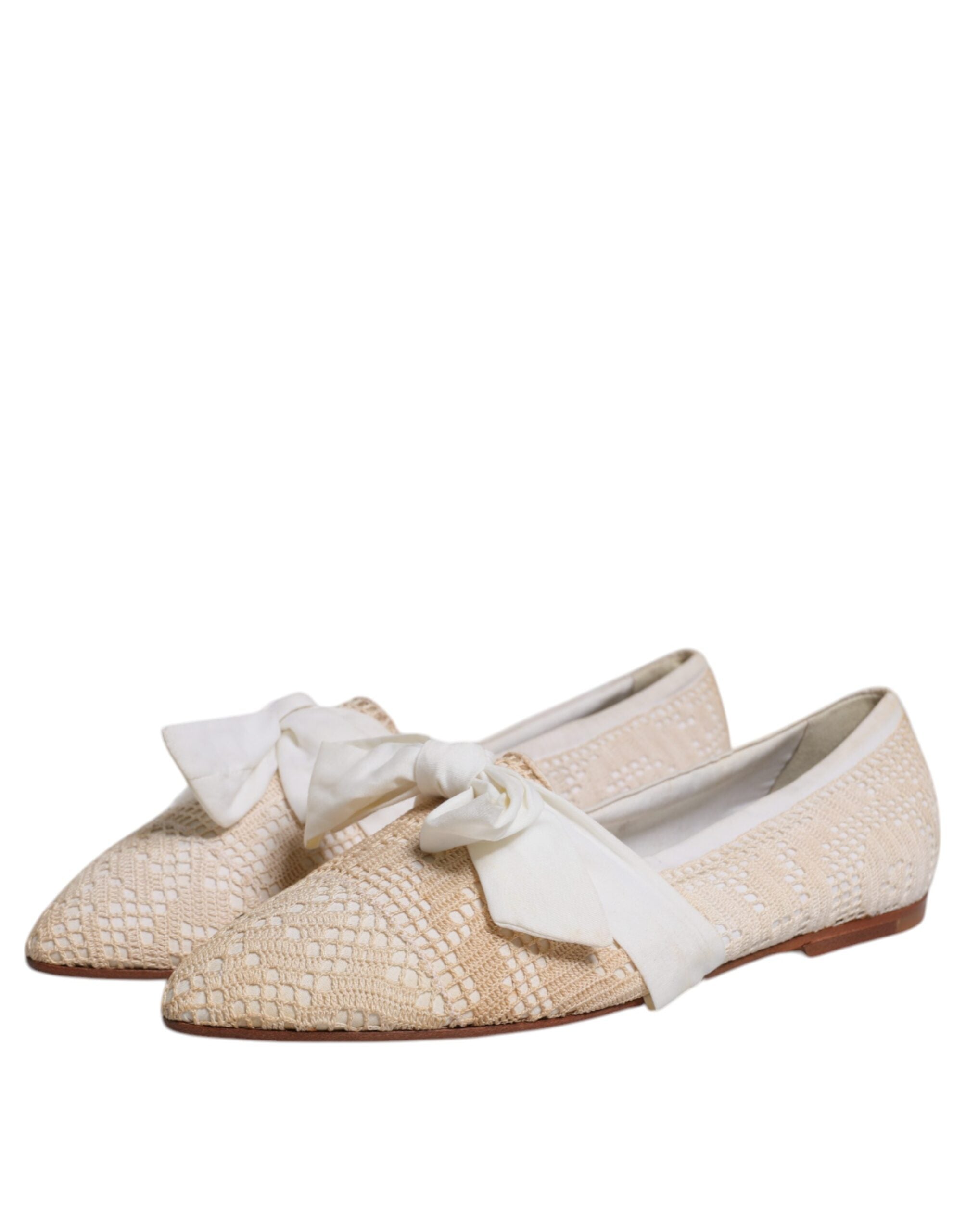 Dolce & Gabbana Beige Ribbon Fabric Ballerina Flats Shoes LUNESCAPE