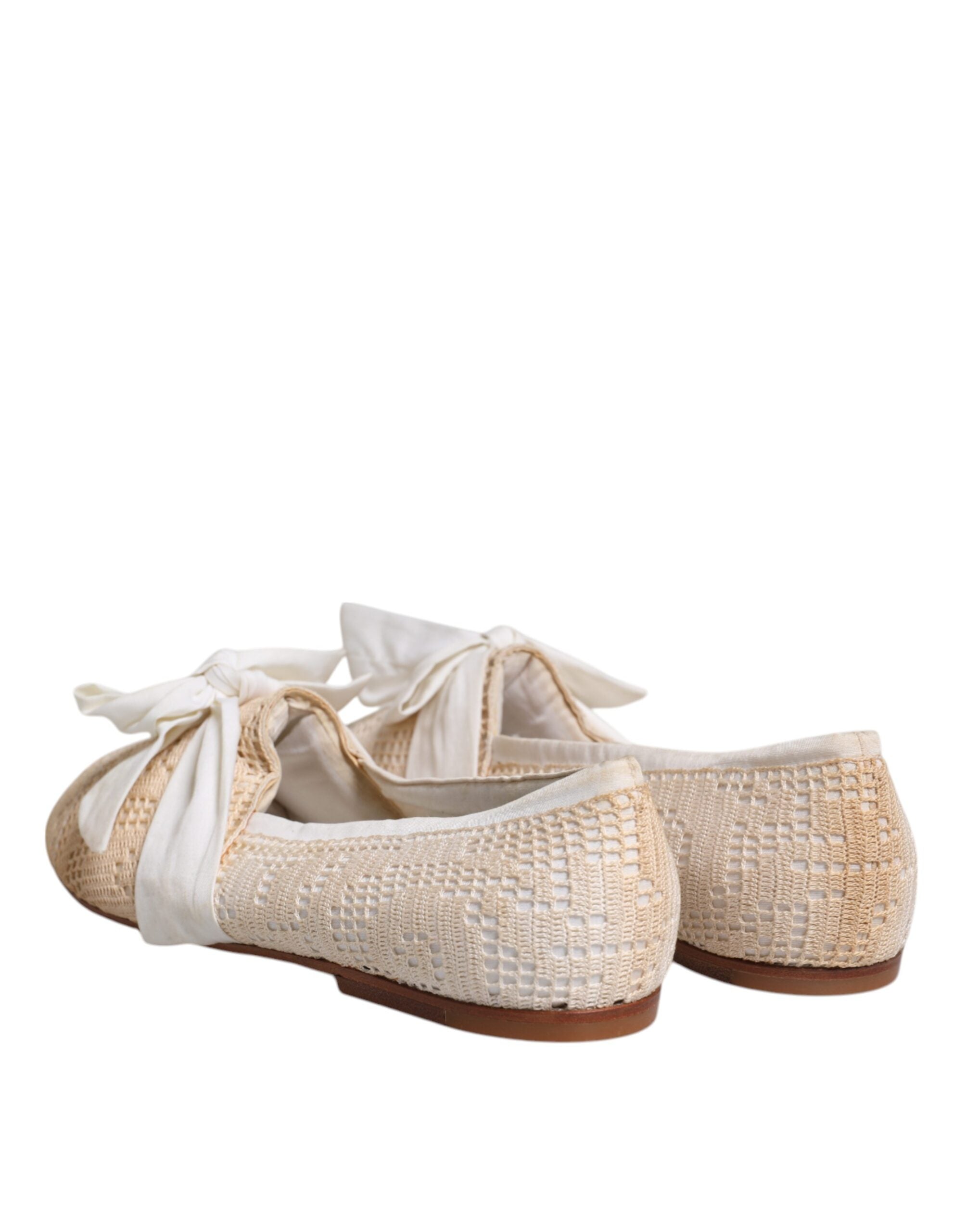 Dolce & Gabbana Beige Ribbon Fabric Ballerina Flats Shoes LUNESCAPE
