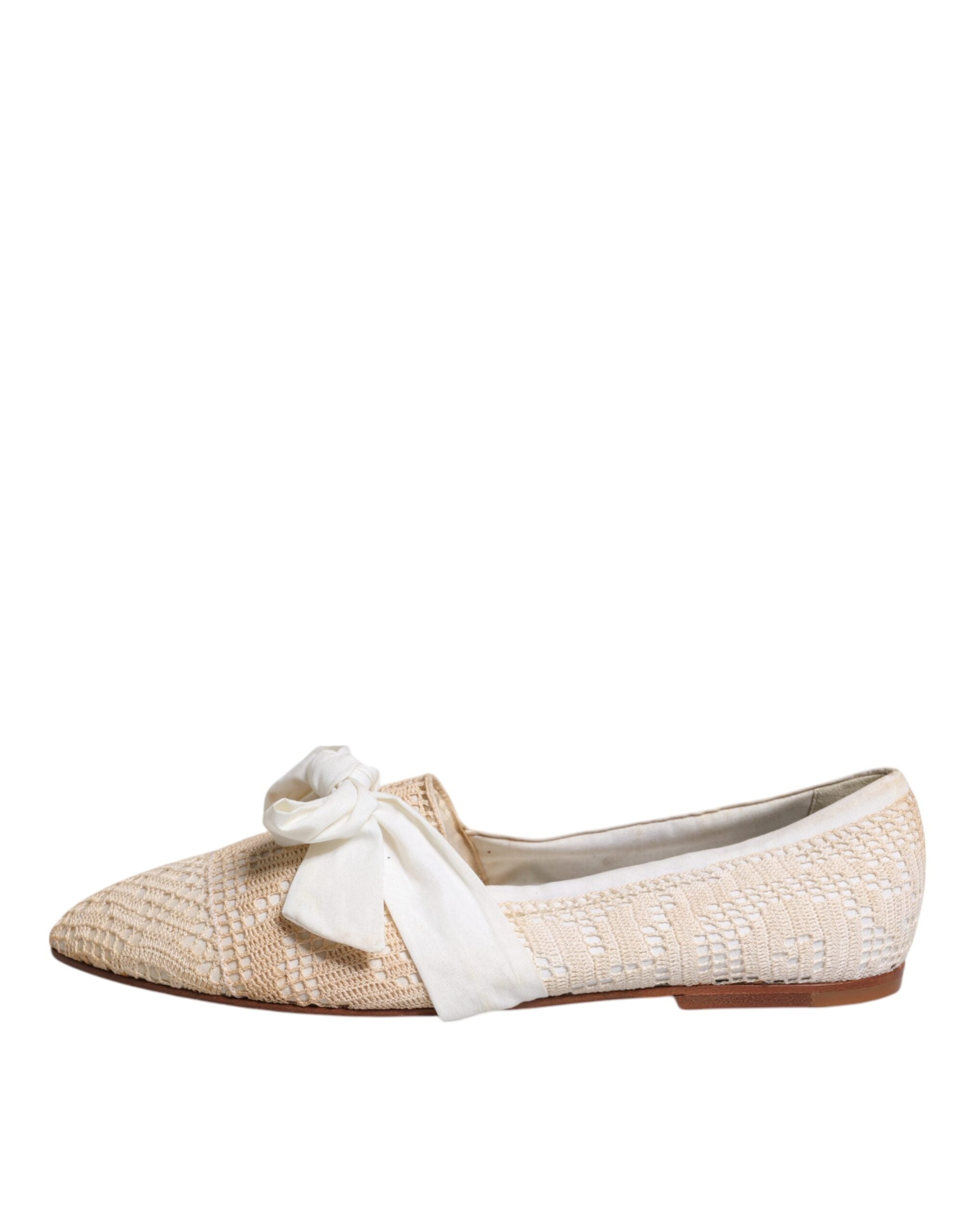 Dolce & Gabbana Beige Ribbon Fabric Ballerina Flats Shoes LUNESCAPE