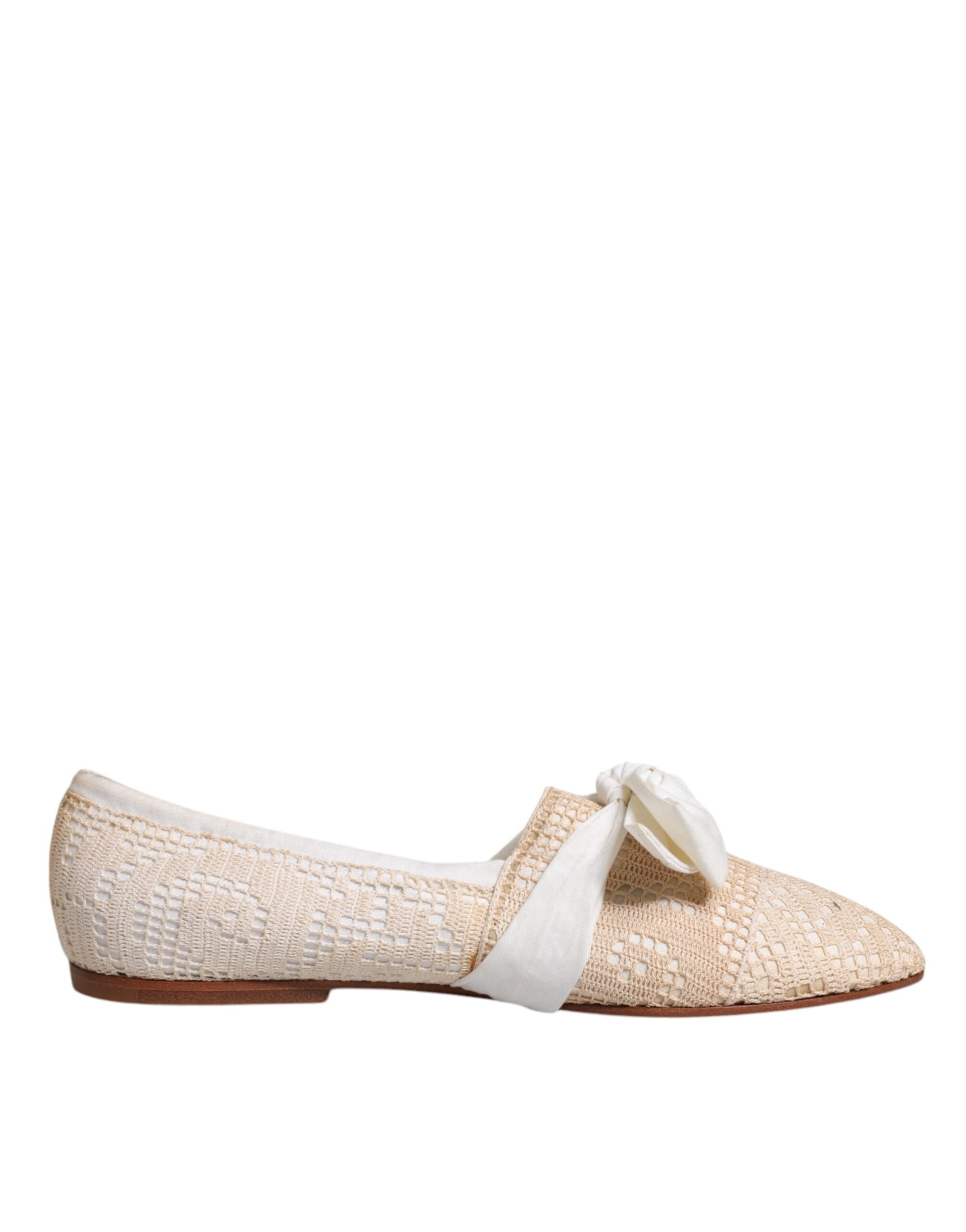 Dolce & Gabbana Beige Ribbon Fabric Ballerina Flats Shoes LUNESCAPE