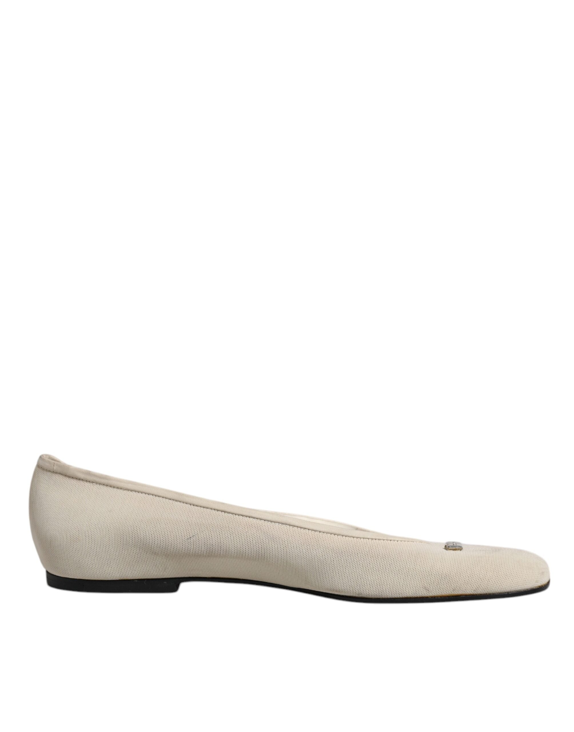 Dolce & Gabbana Beige Fabric Slip On Ballerina Flats Shoes LUNESCAPE