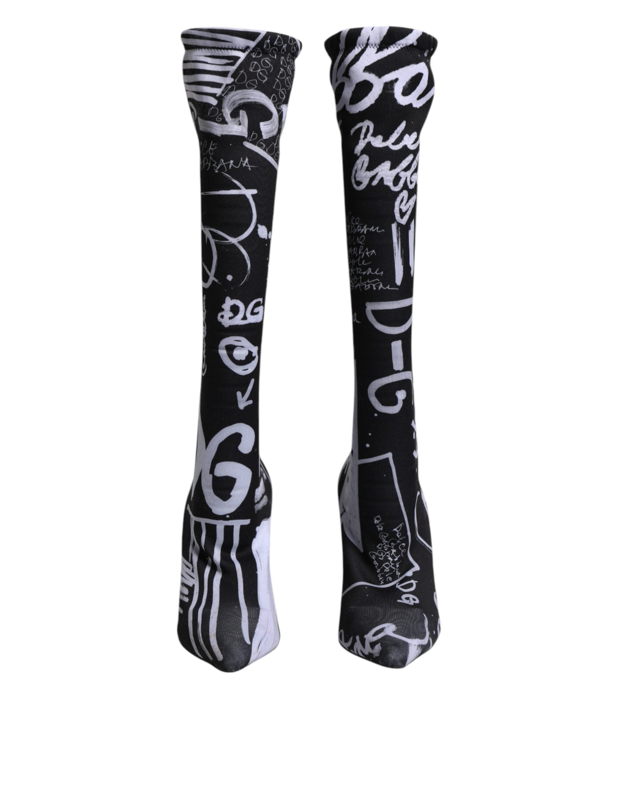 Dolce & Gabbana Black Logo Stretch Heels High Boots Shoes LUNESCAPE