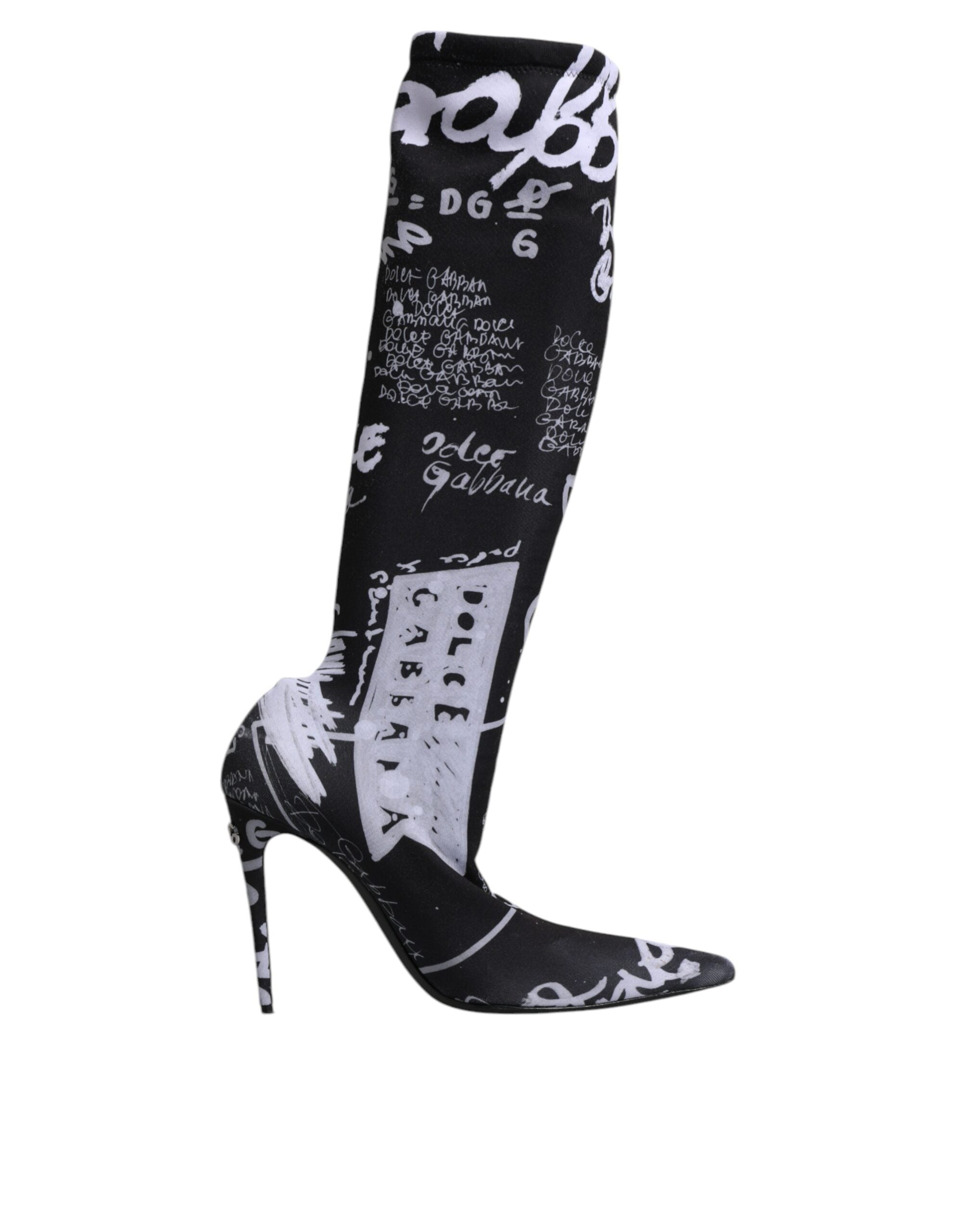 Dolce & Gabbana Black Logo Stretch Heels High Boots Shoes LUNESCAPE