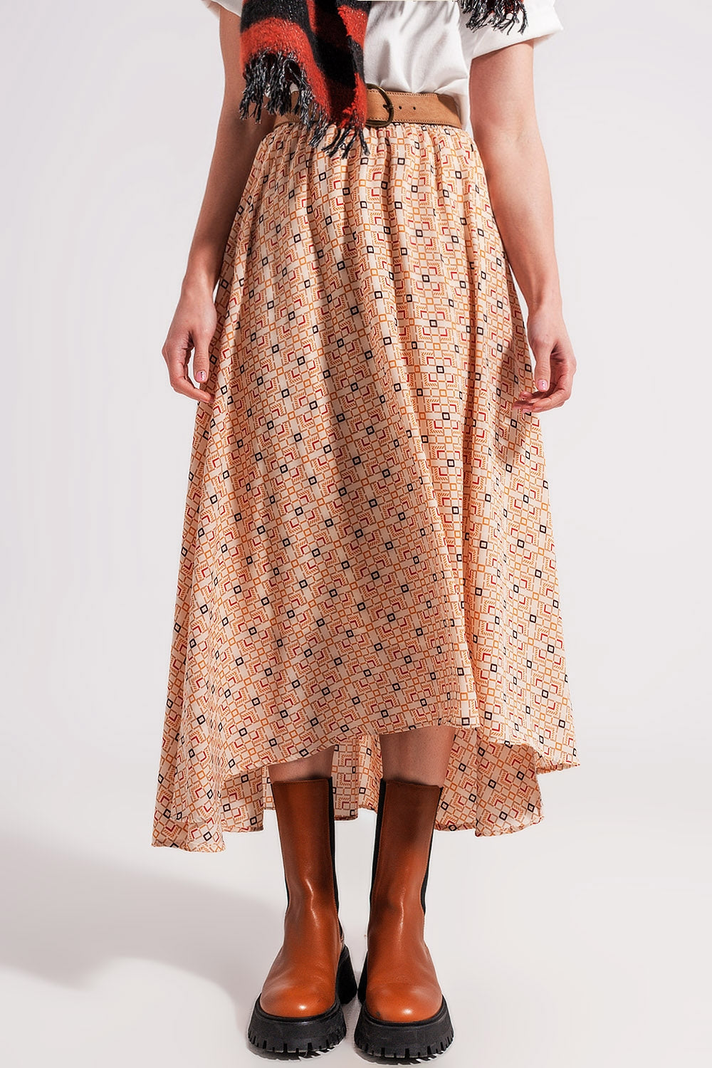 90s Midi Skirt in Geo Print LUNESCAPE