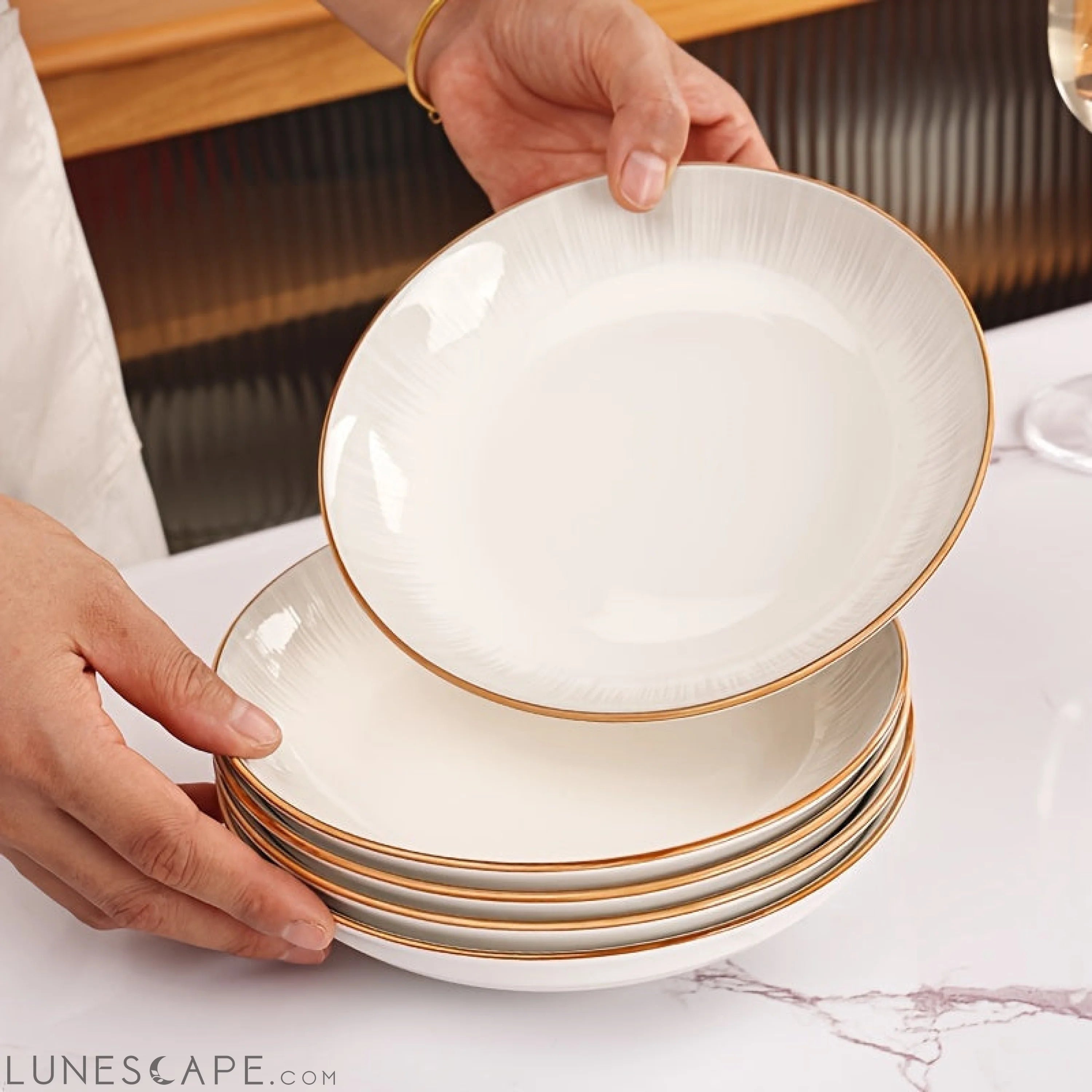 4Piece 8Inch Ceramic Dinner Plates Set  Elegant  Durable LUNESCAPE